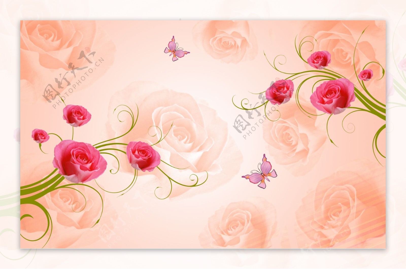 红玫瑰浪漫花朵时尚背景墙