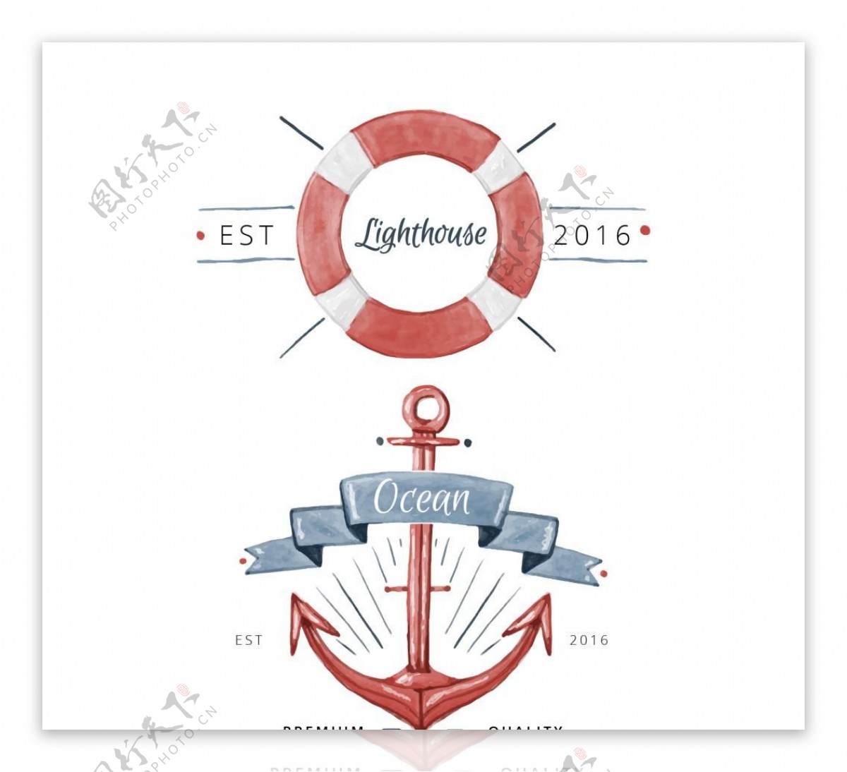 水彩徽章与航海素材模板源文件宣