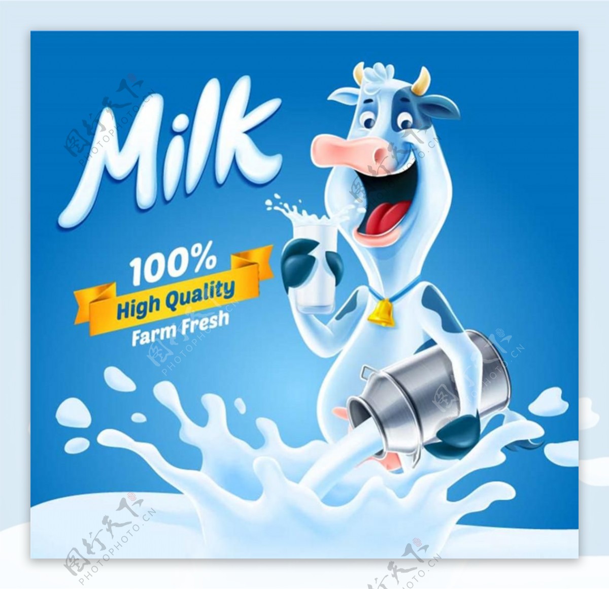 奶牛图案牛奶海报矢量素材下载宣