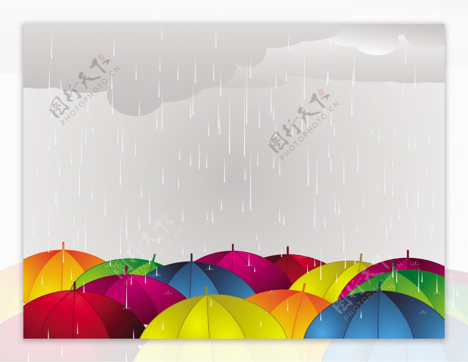 乌云雨水与彩色雨伞