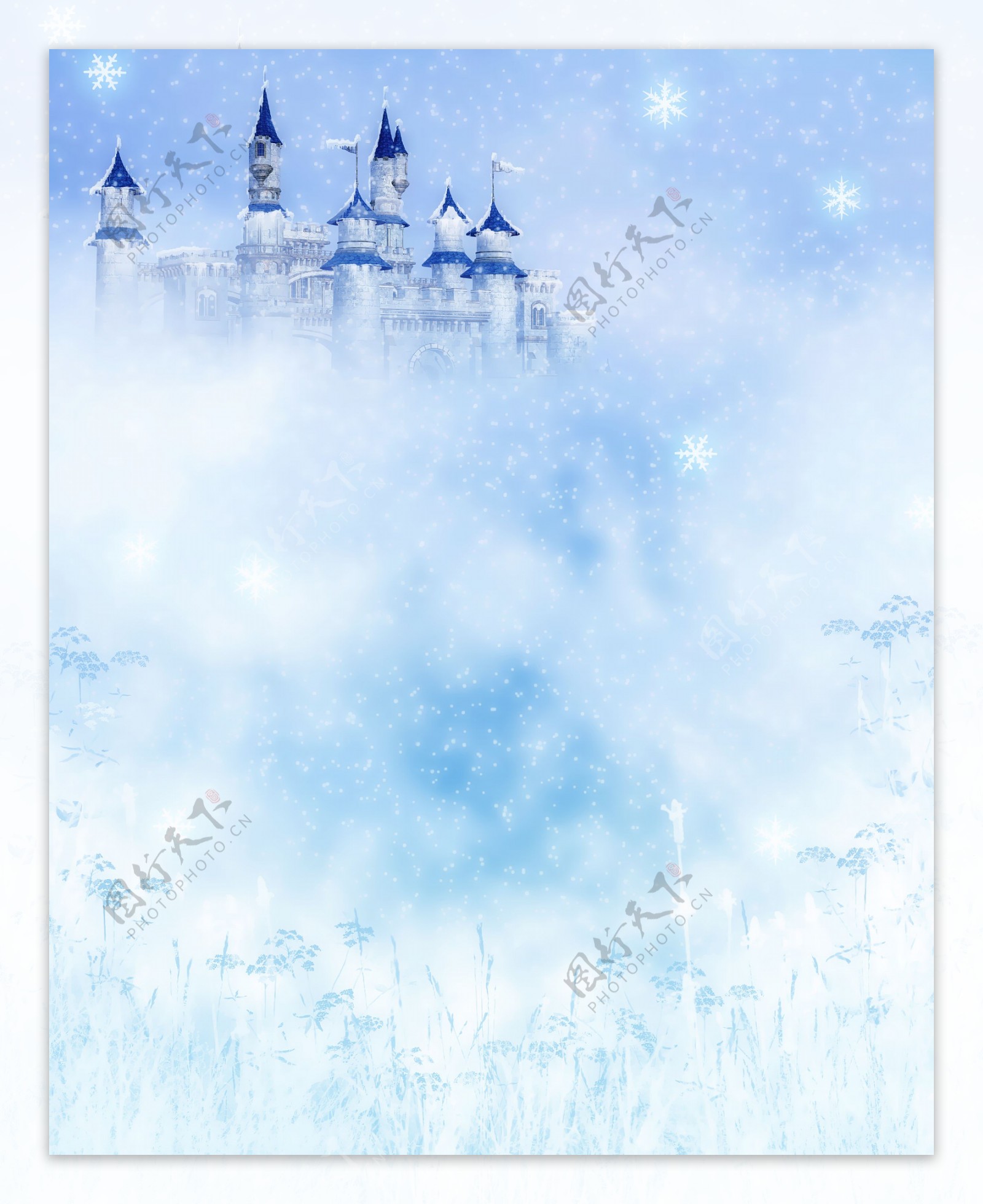 蓝色唯美城堡雪景