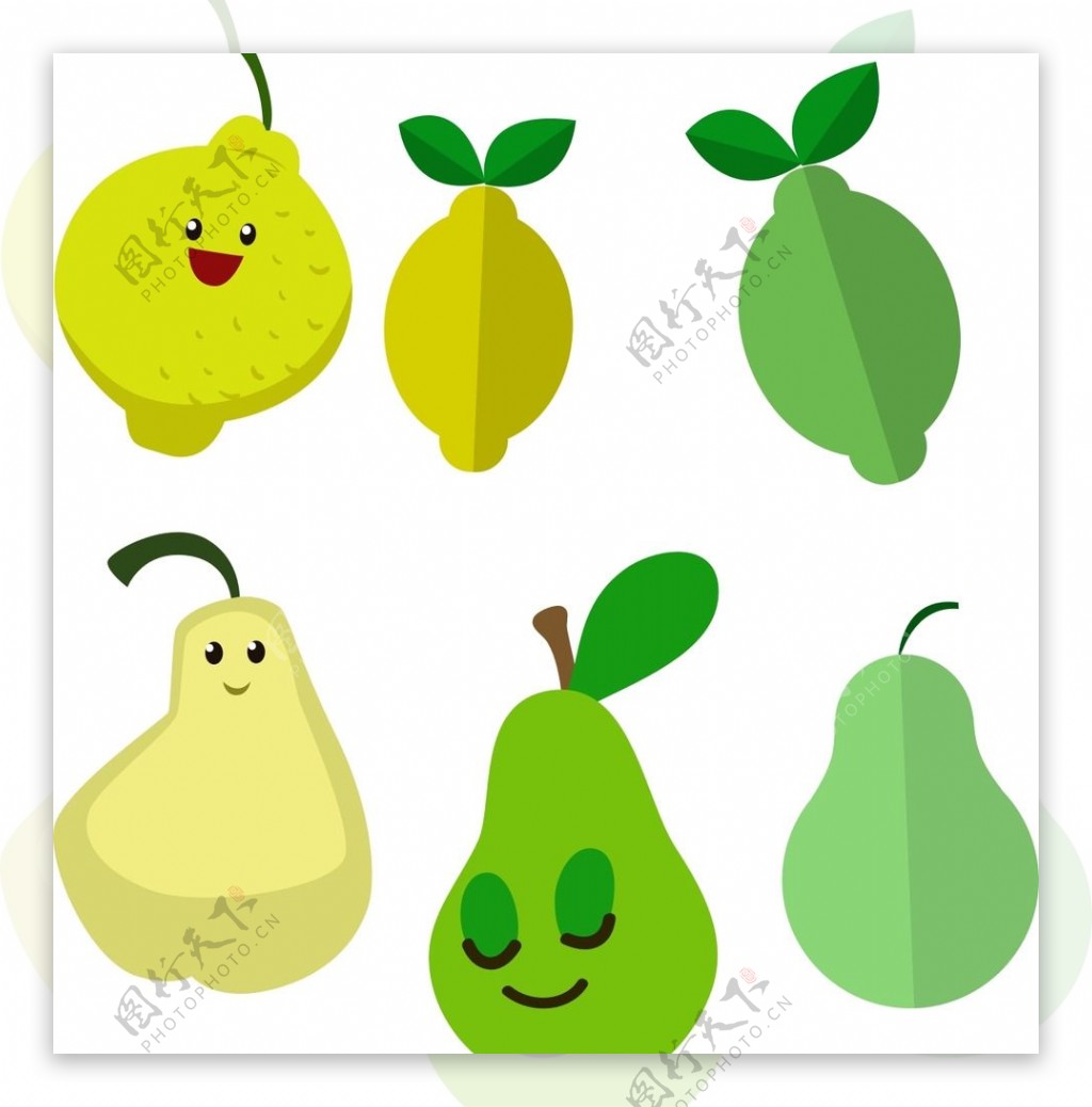 卡通水果标签柠檬香梨