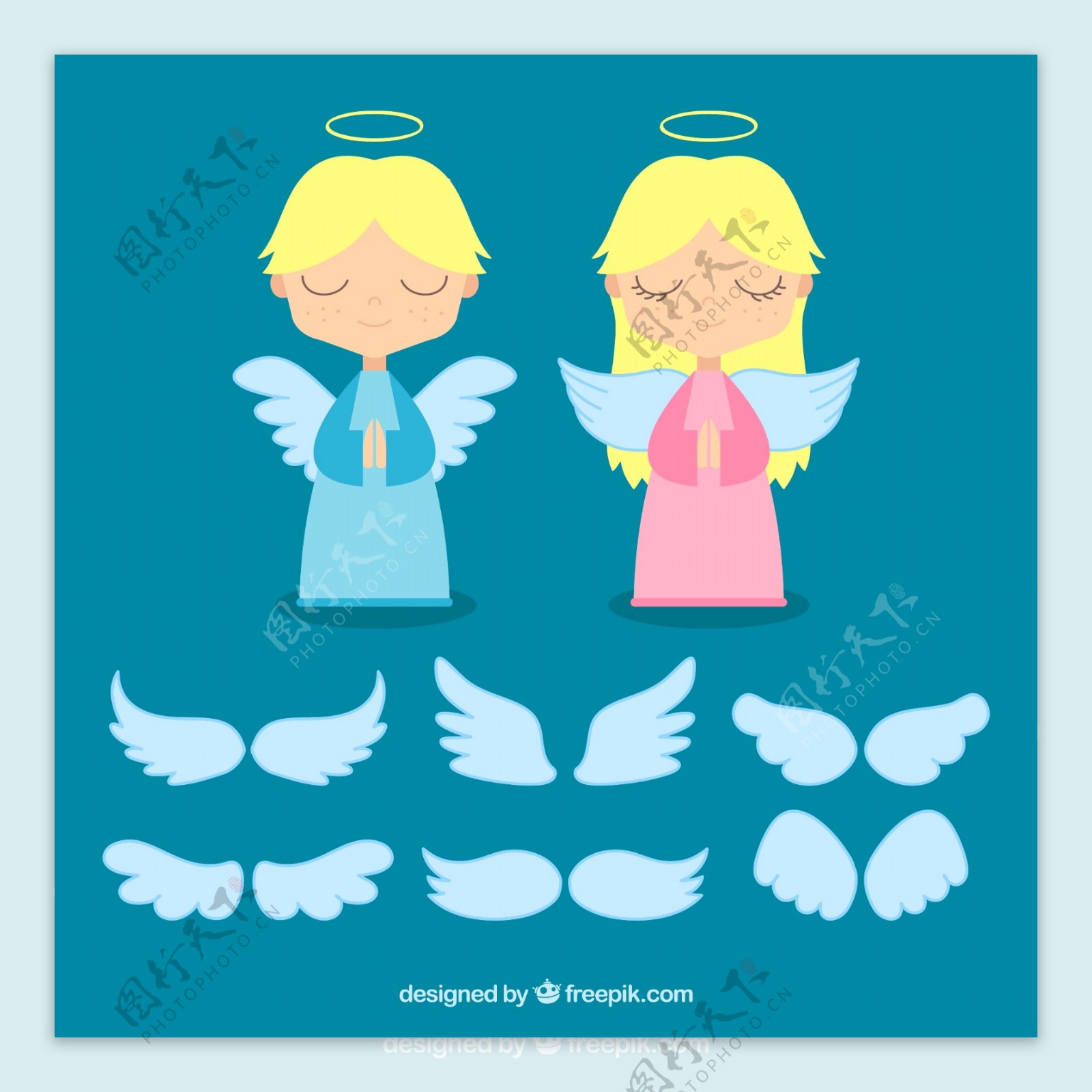 可爱天使和翅膀矢量素材