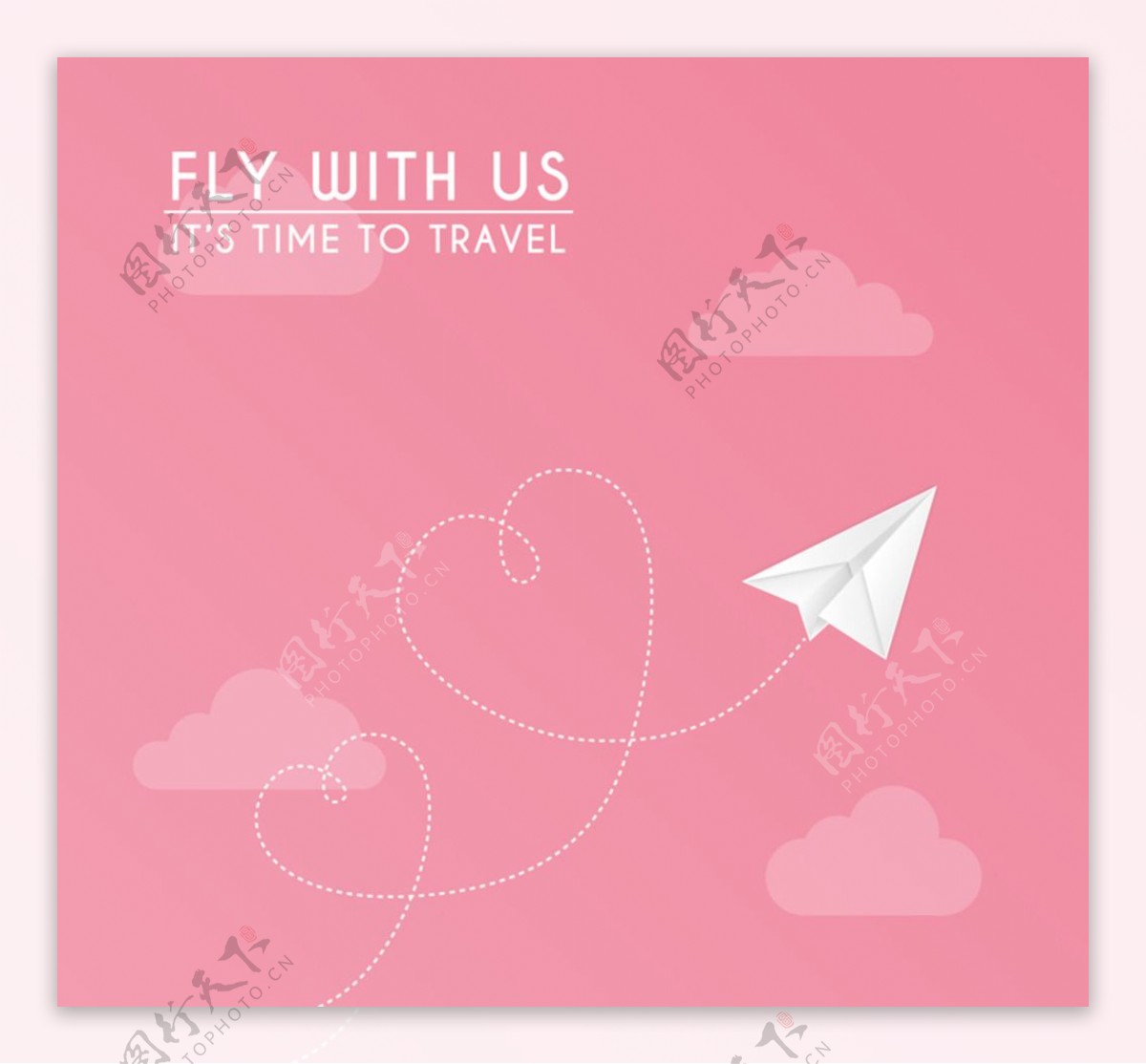 粉色天空中的纸飞机矢量图