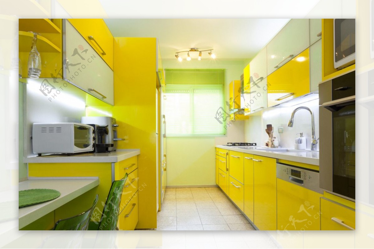 时尚简约风开放式厨房高清摄影图
