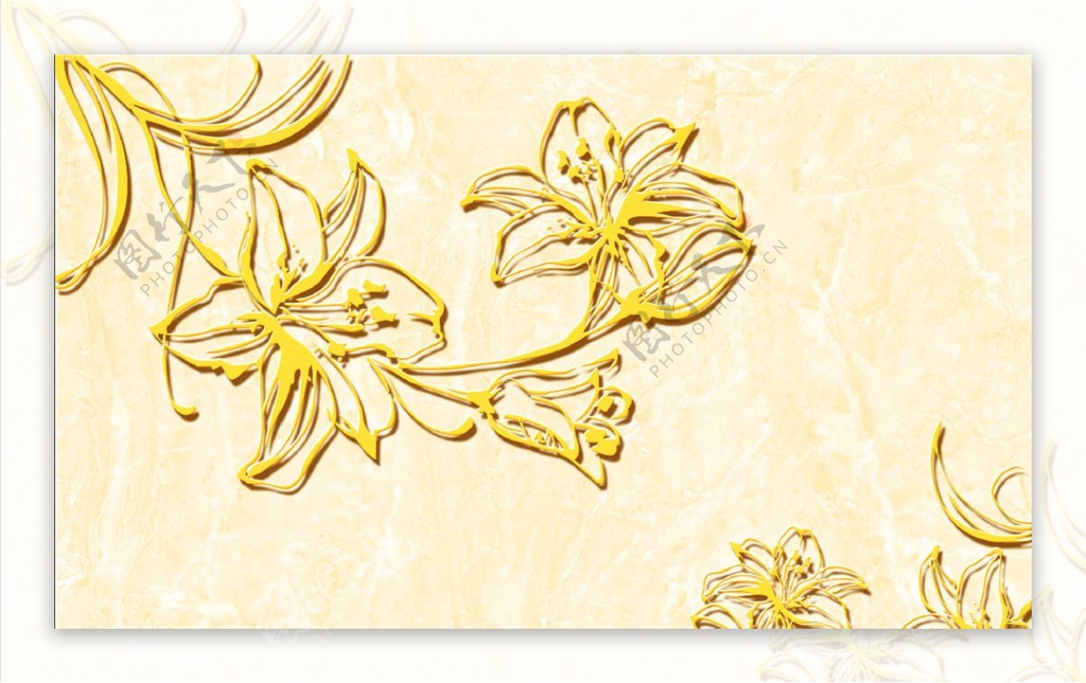 大理石纹欧式手绘花朵