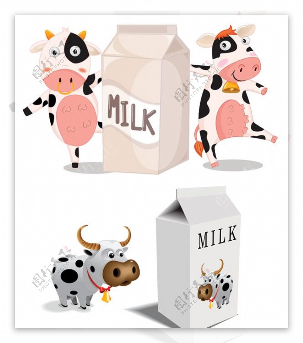 牛奶盒与奶牛矢量素材