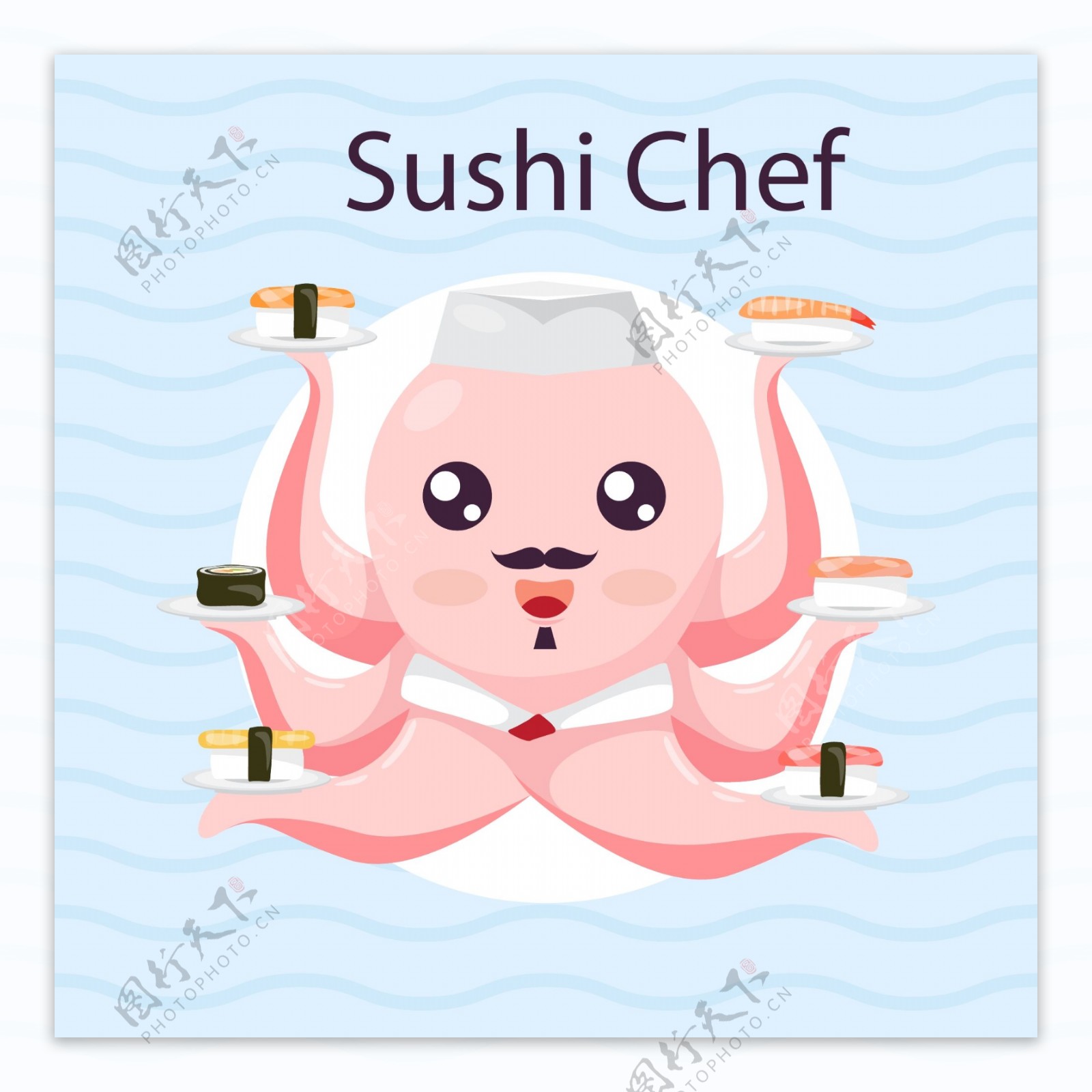 卡通做寿司的章鱼厨师