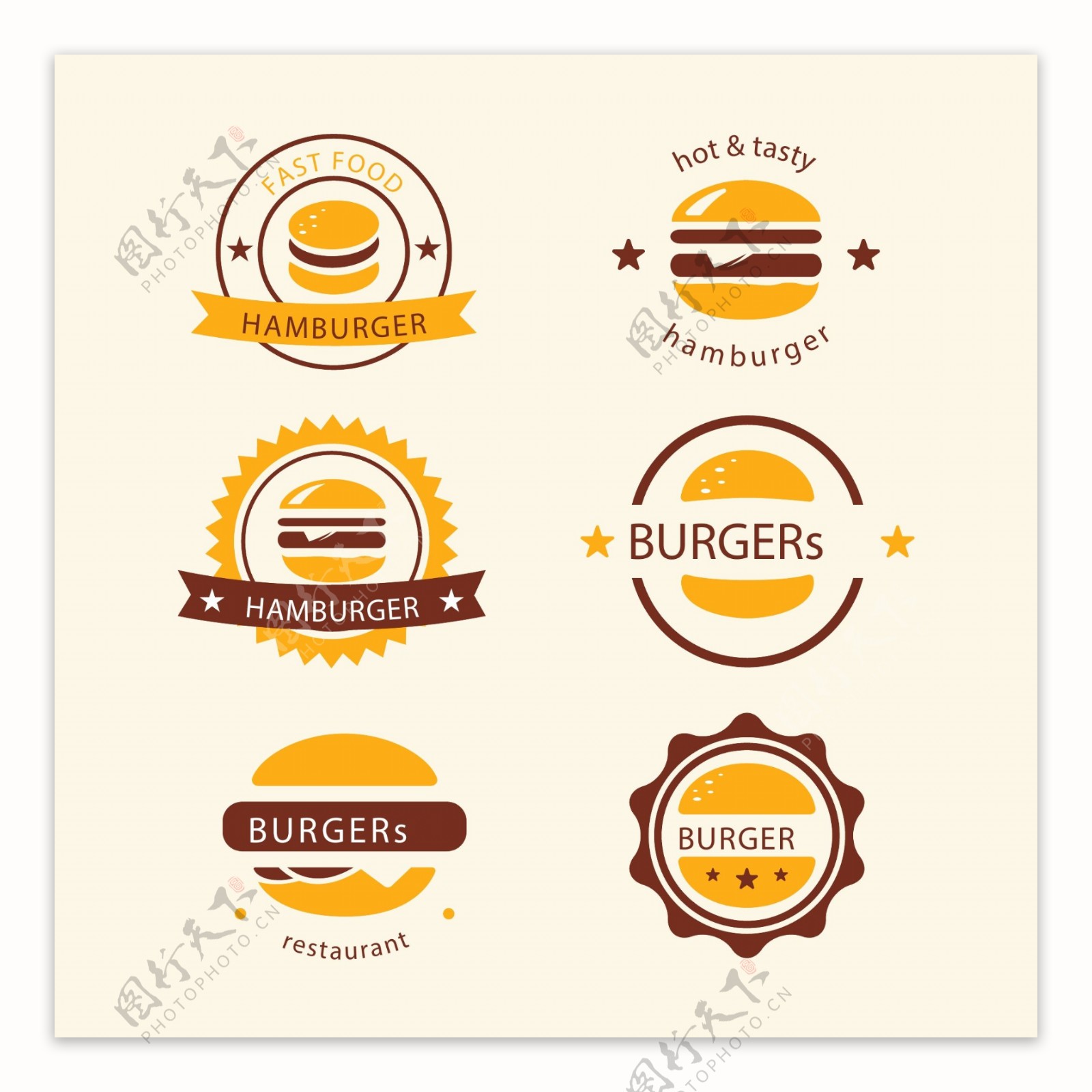 一组汉堡快餐标志LOGO