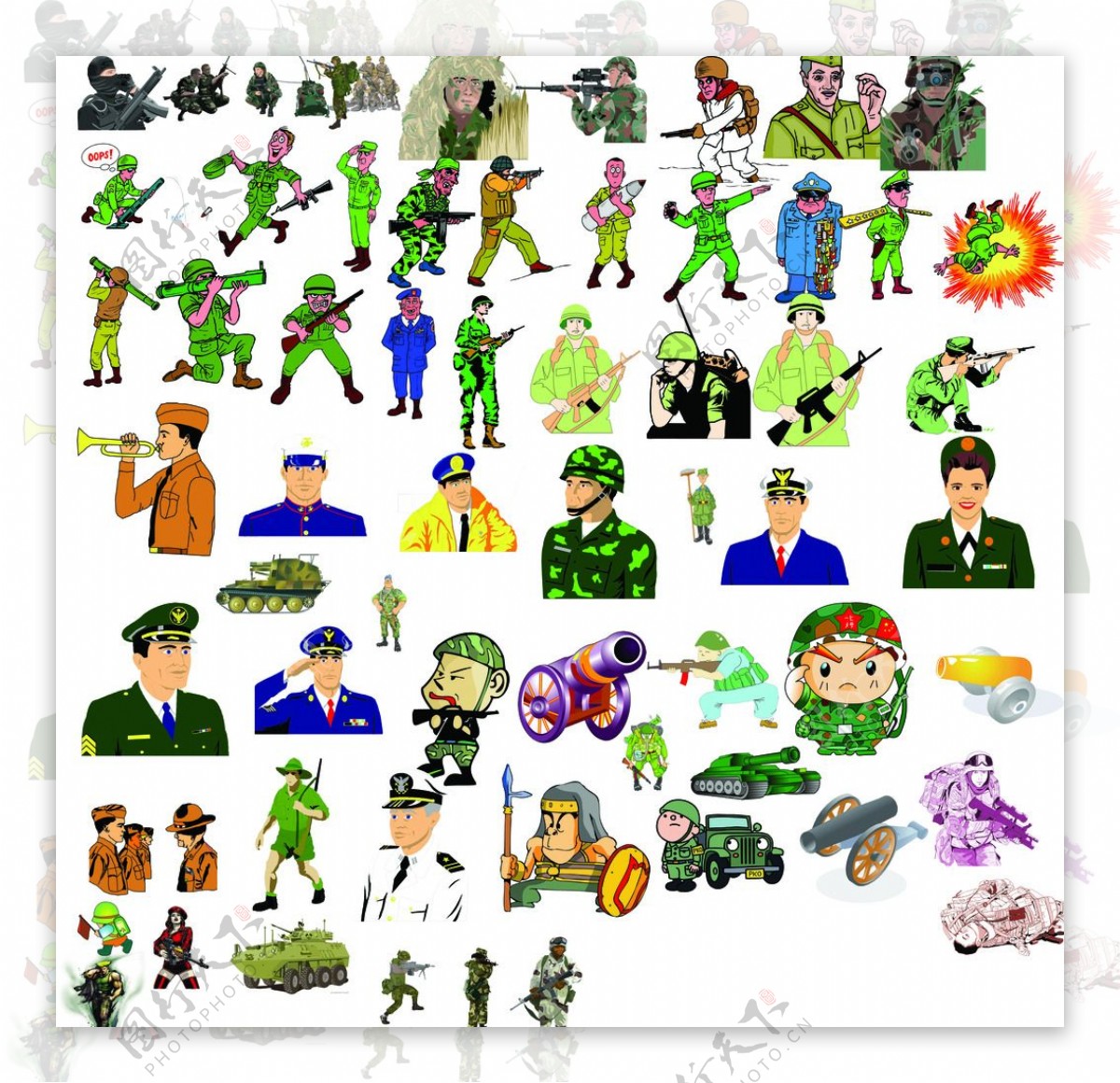 军人战士警察卡通形象造型