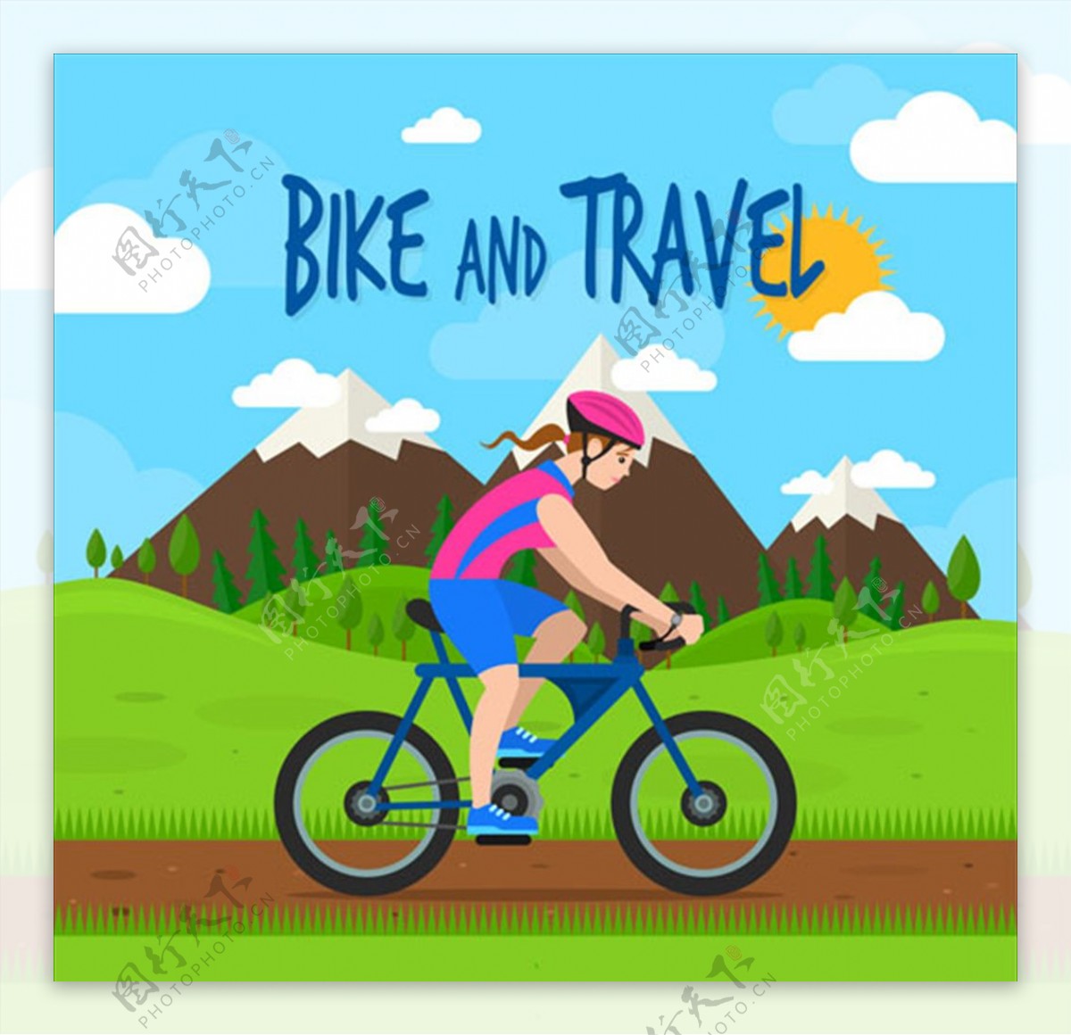卡通骑山地自行车的男子海报