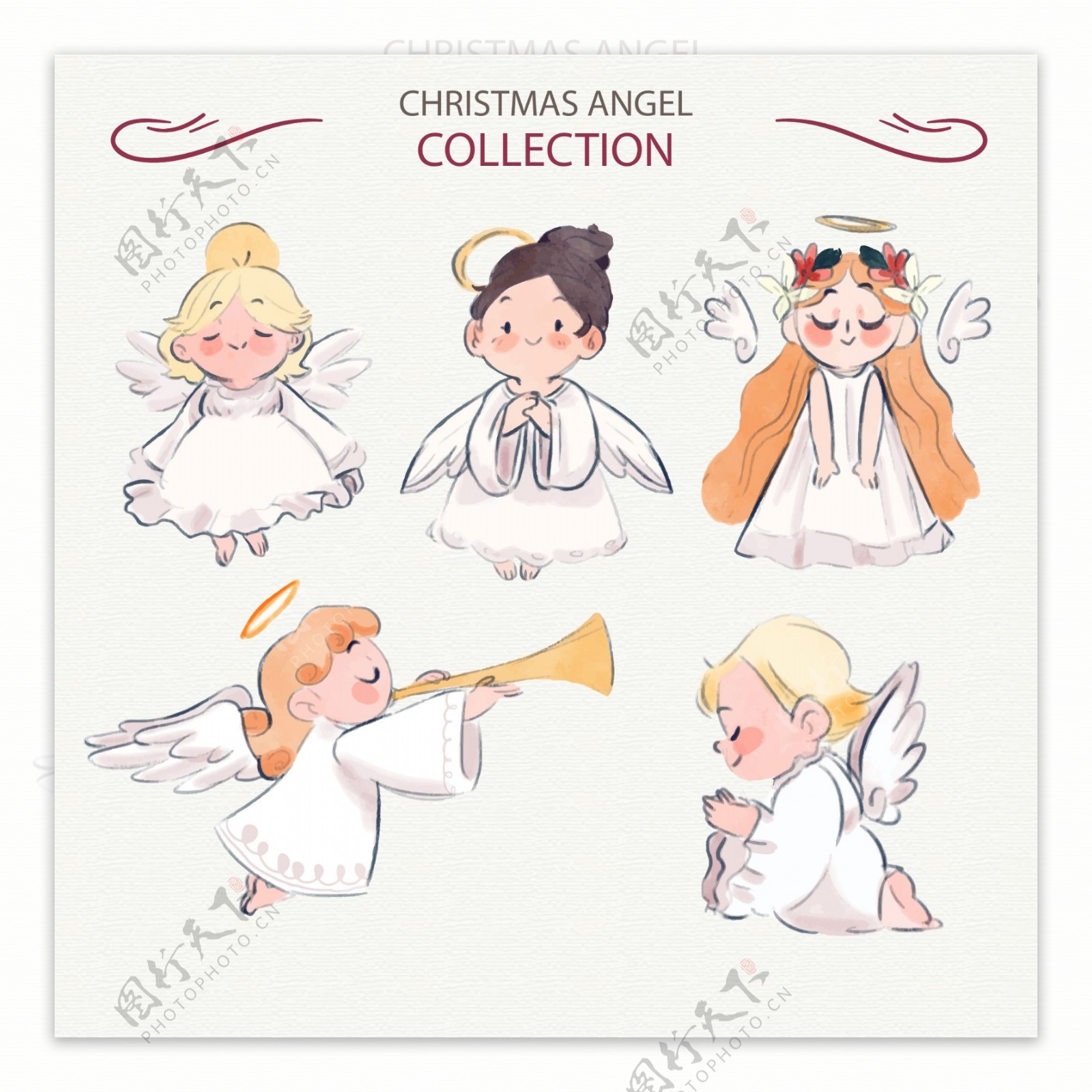 手绘水彩卡通圣诞节女天使