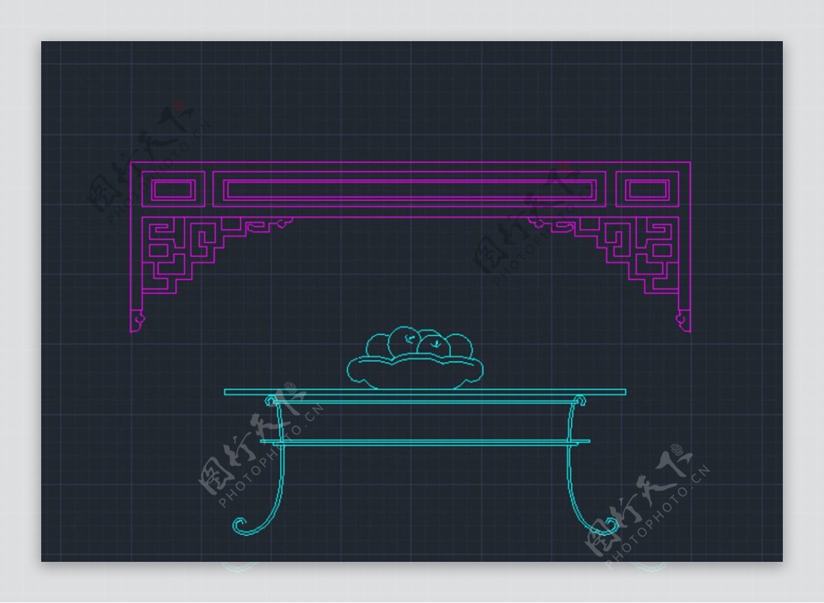 茶桌雕花图cad