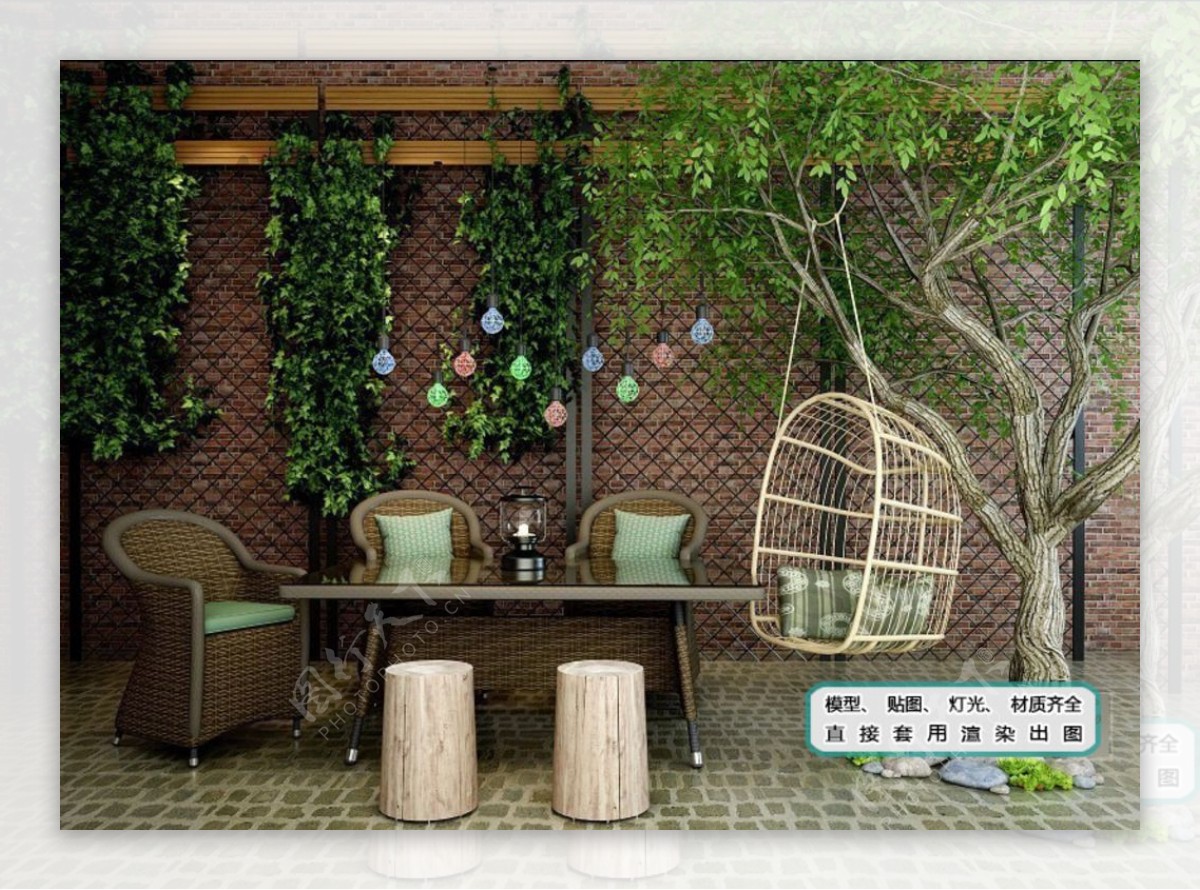植物墙藤制餐桌椅秋千椅