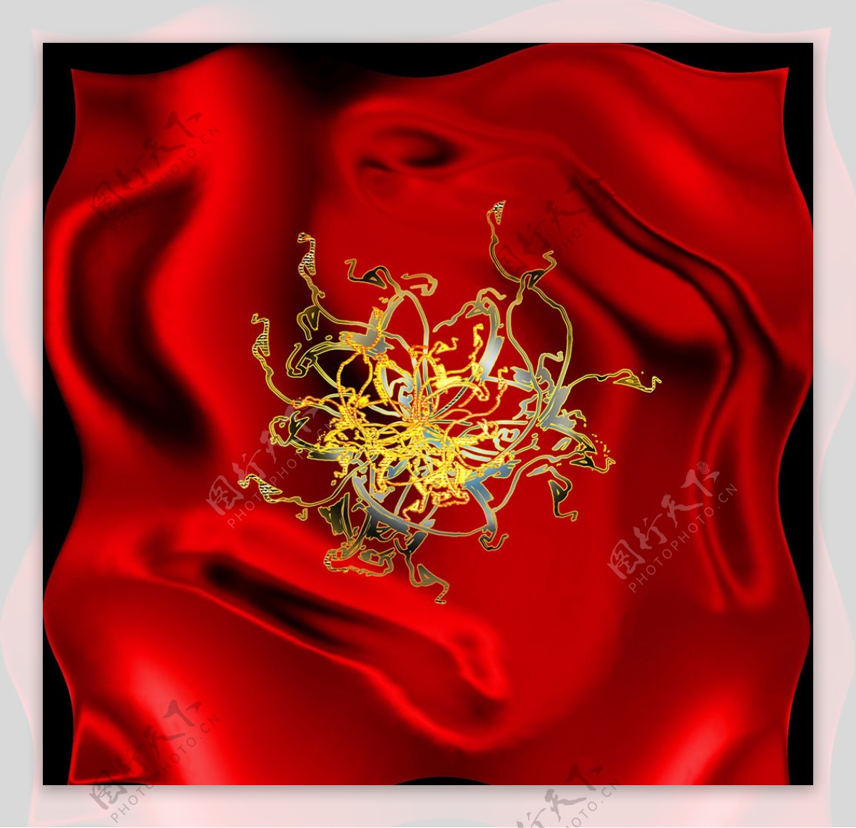 红绸刺绣装饰画背景图素材