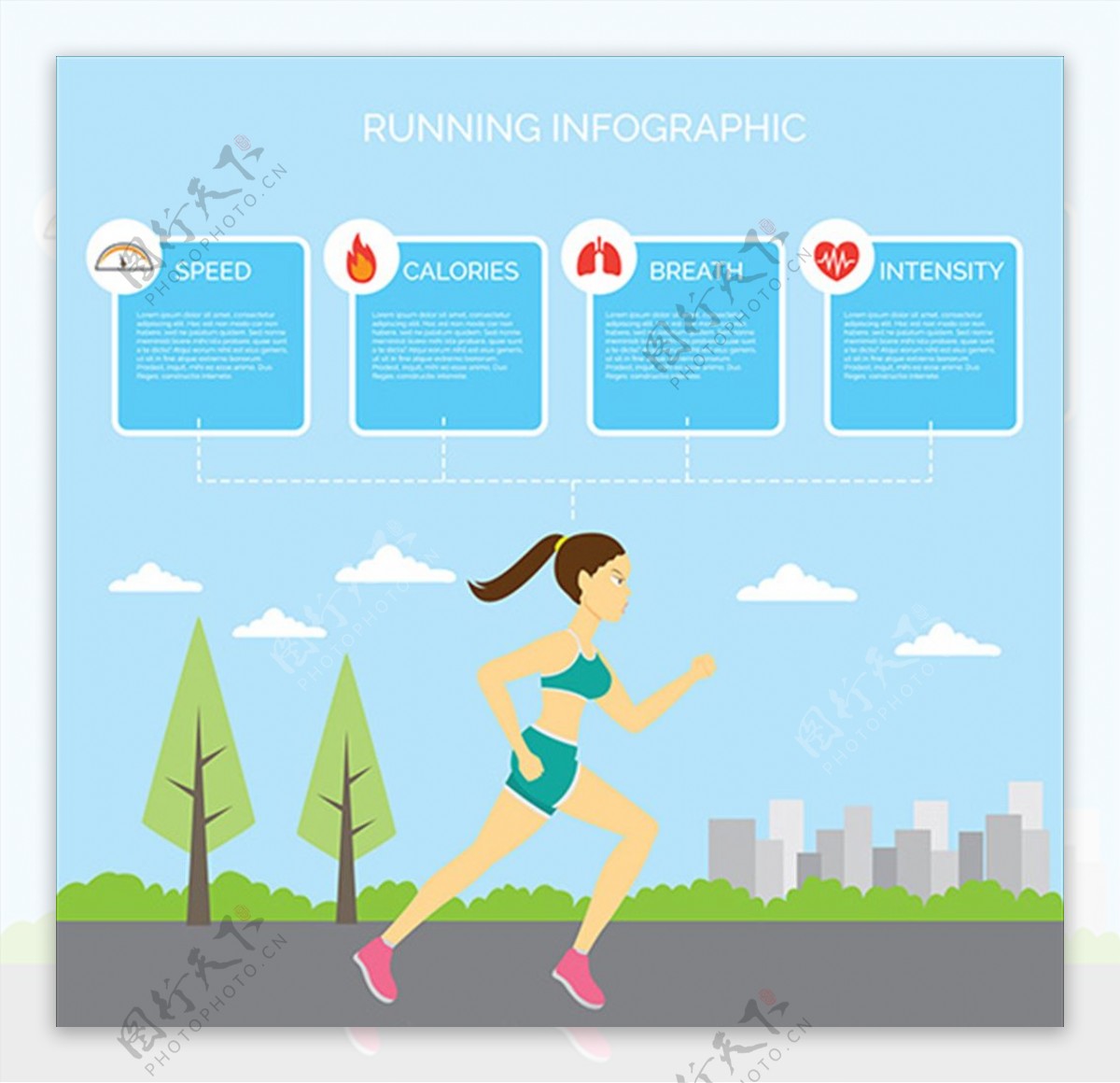 卡通女子跑步锻炼运动信息图