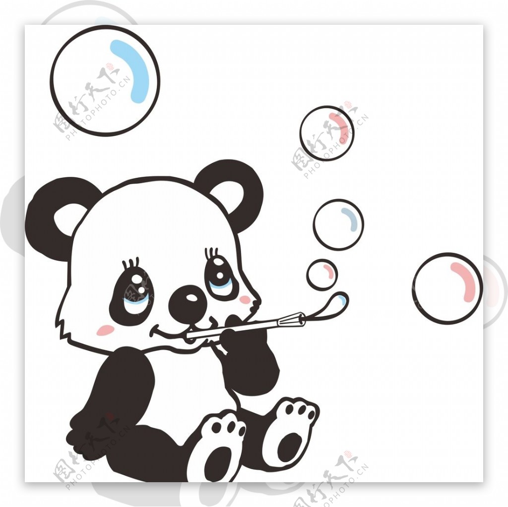 可爱的吹泡泡卡通小熊猫