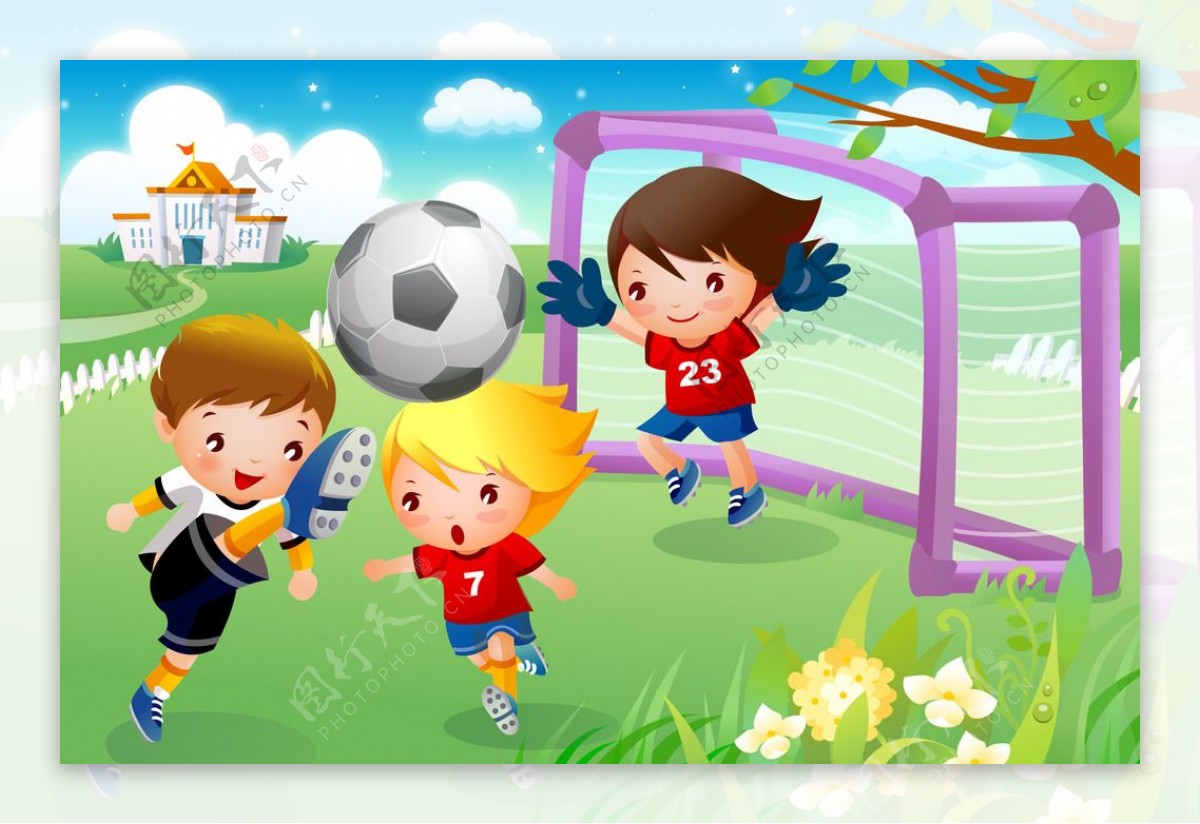 卡通儿童足球运动矢量图
