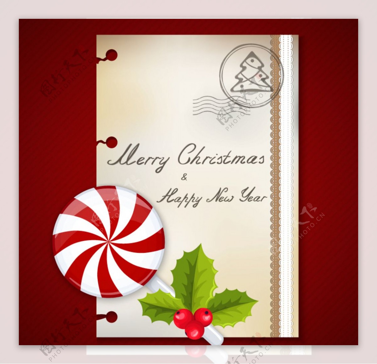 糖果和圣诞明信片背景矢量素材