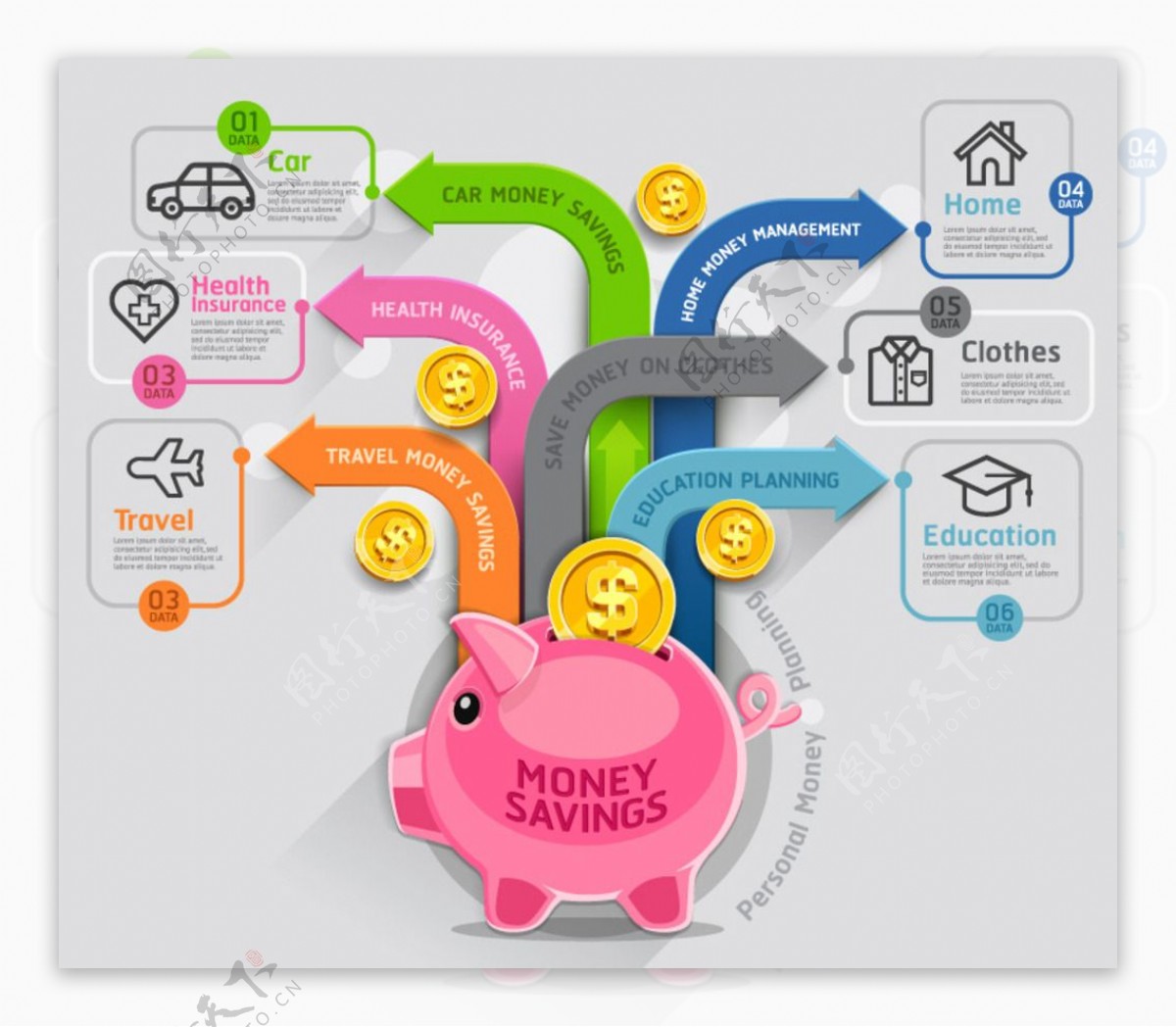 粉色猪储蓄罐商务信息图