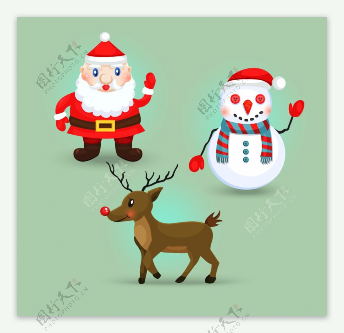 圣诞老人雪人与驯鹿矢量素材