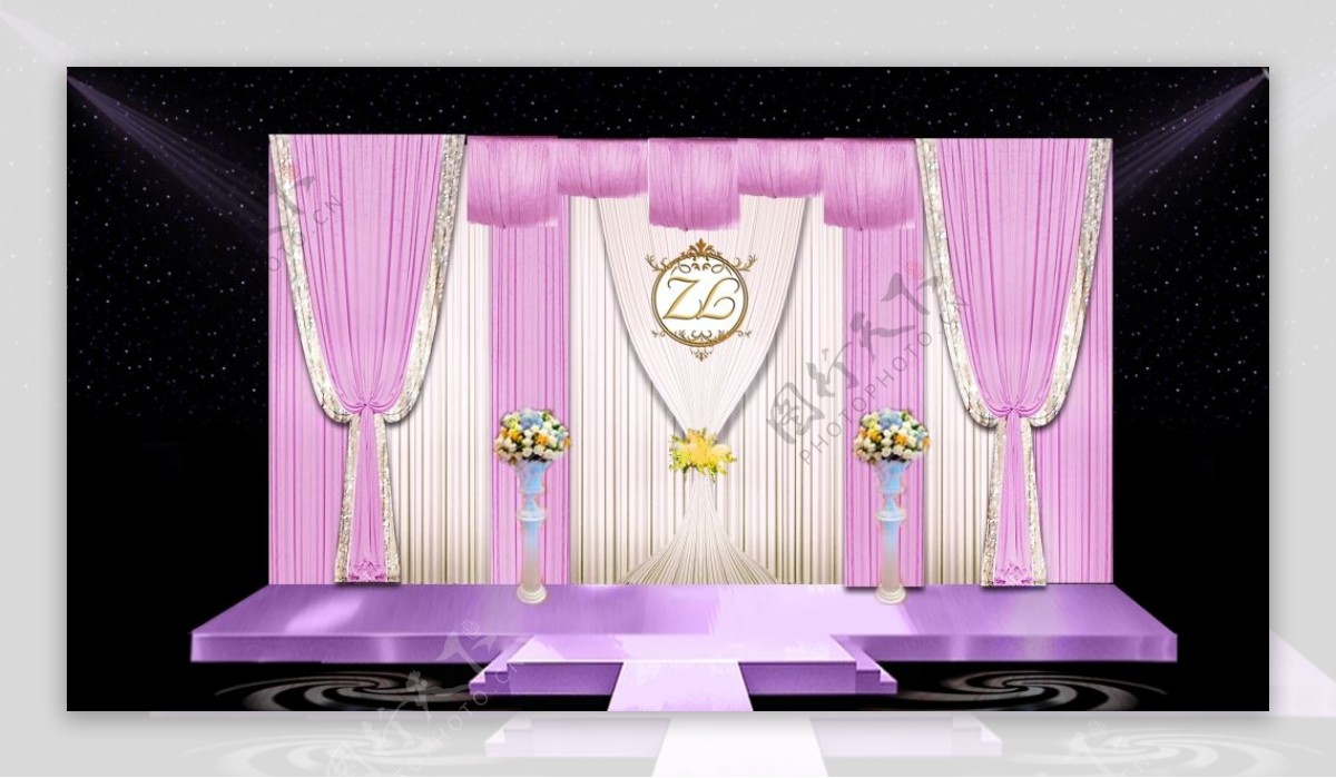 粉色婚礼舞台效果图素材