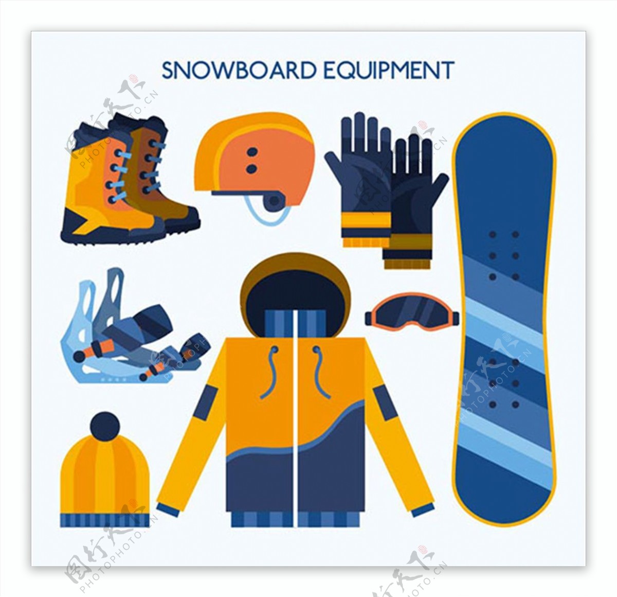 卡通滑雪配件元素