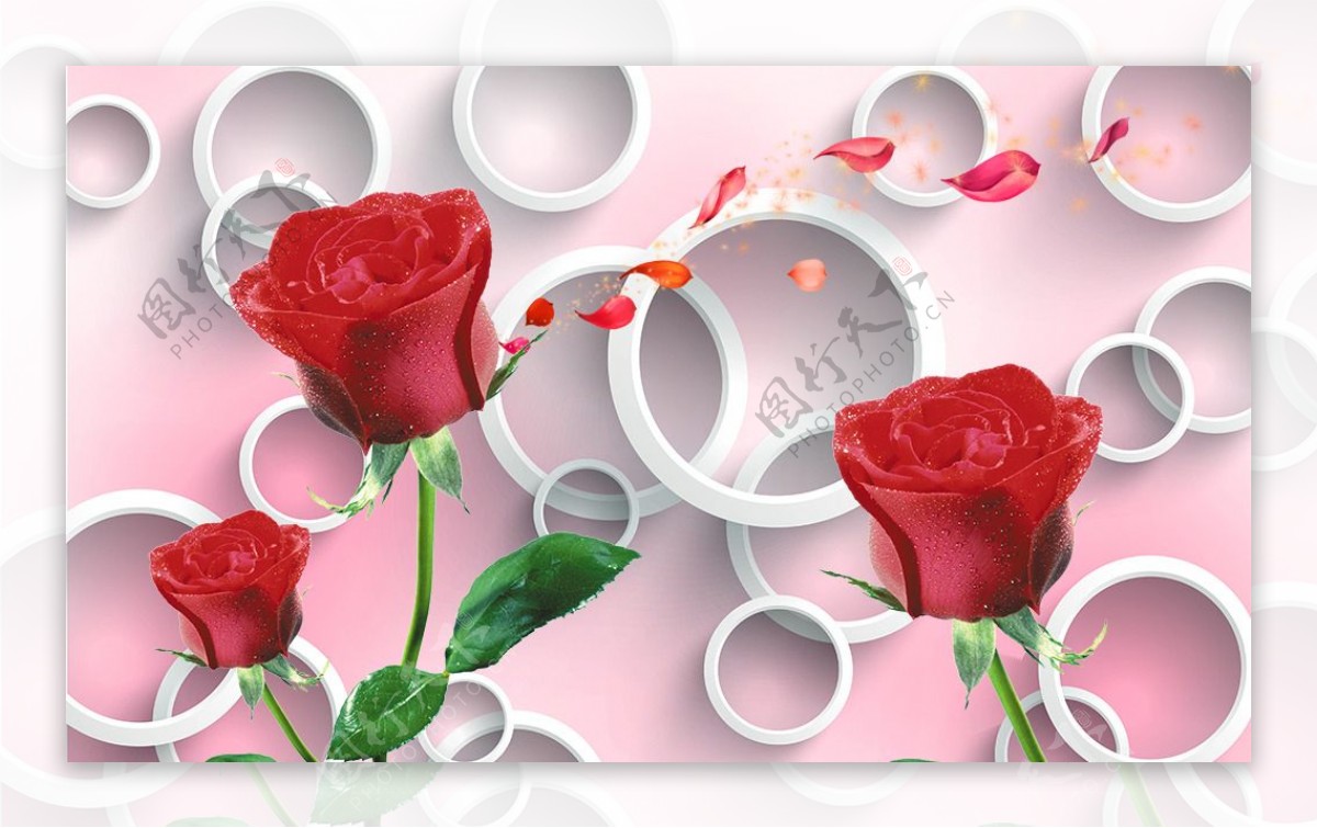3D圆圈玫瑰花瓣素材