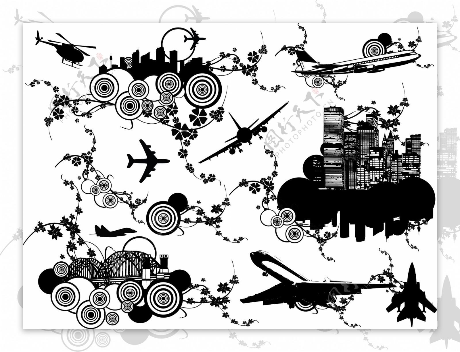 城市飞机剪影