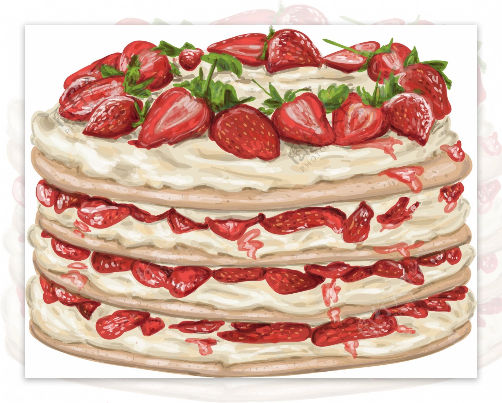 手绘奶油草莓蛋糕