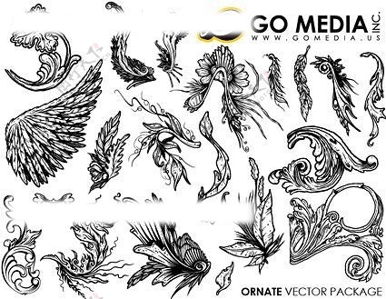 GoMedia出品矢量素材欧式花边与翅膀