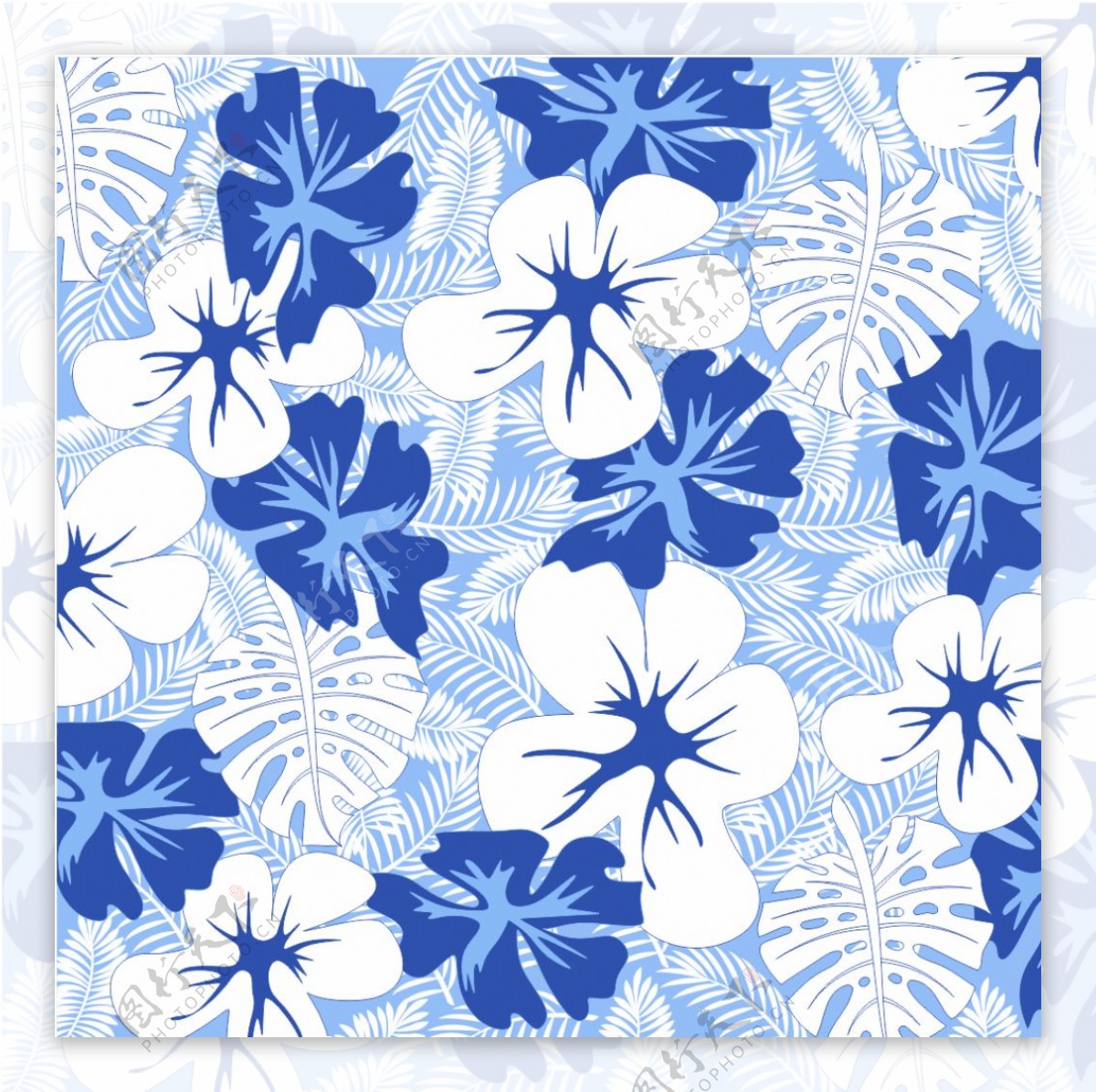 热带雨林蓝色素材图案印花面料图案