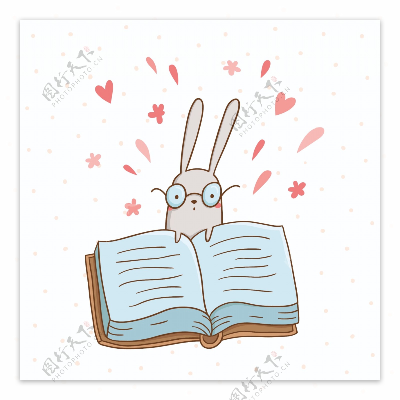 可爱的兔子和一本大书的矢量插图