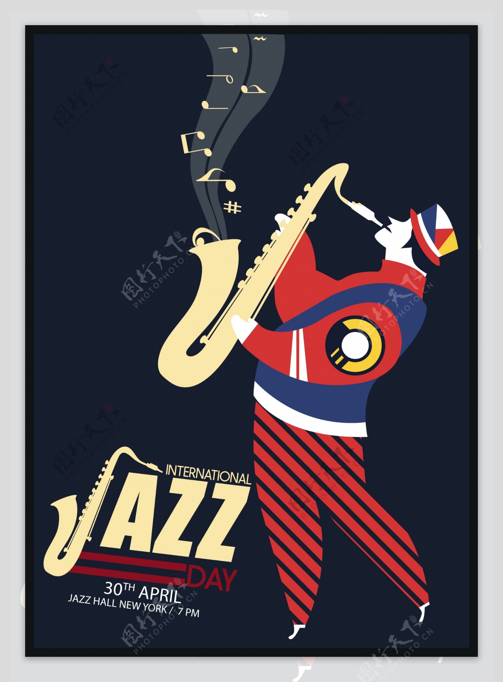 爵士乐招贴多彩扁平化设计人的喇叭图标