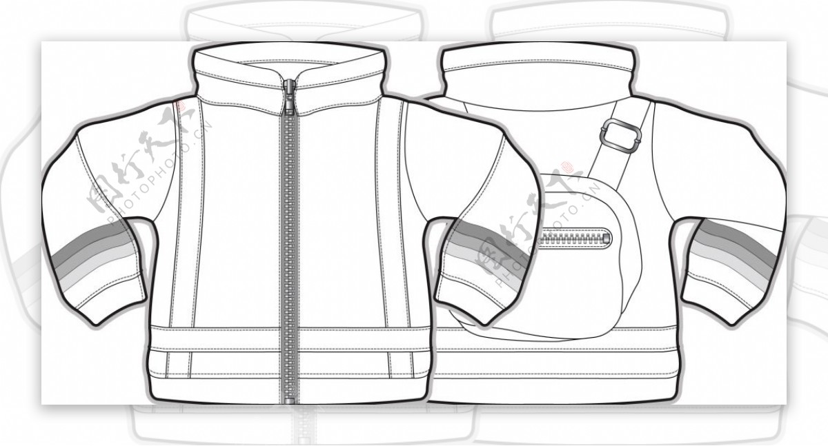 拉链外套小男孩服装设计矢量素材