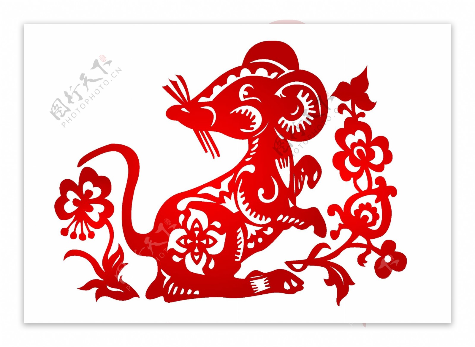 老鼠中国风民族生肖剪纸矢量图