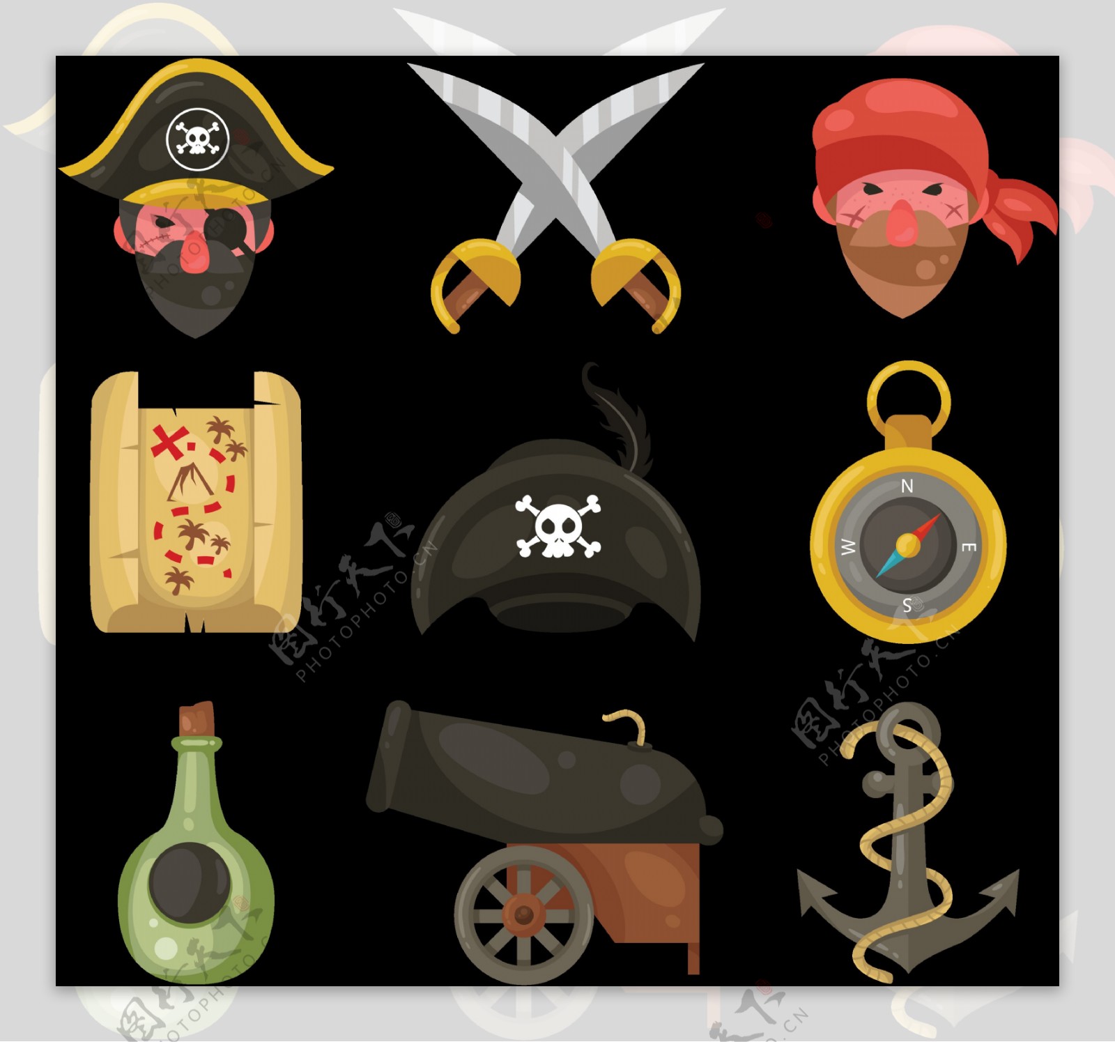 各种手绘海盗元素图免抠png透明图层素材