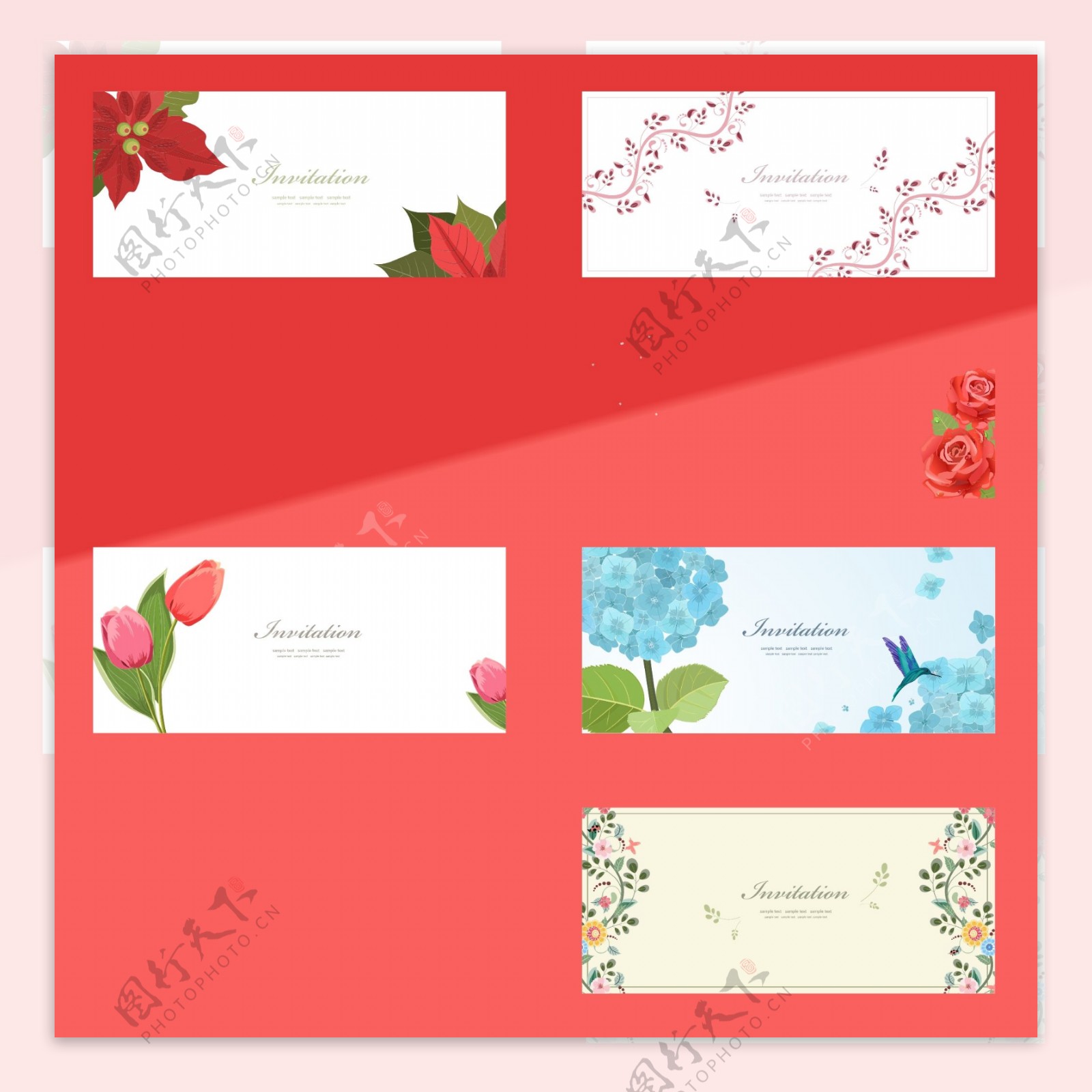 多种美丽花朵装饰邀请卡矢量设计素材