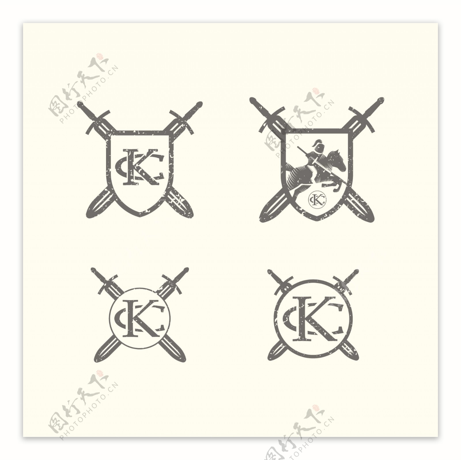 手绘交叉的剑武器logo标志设计