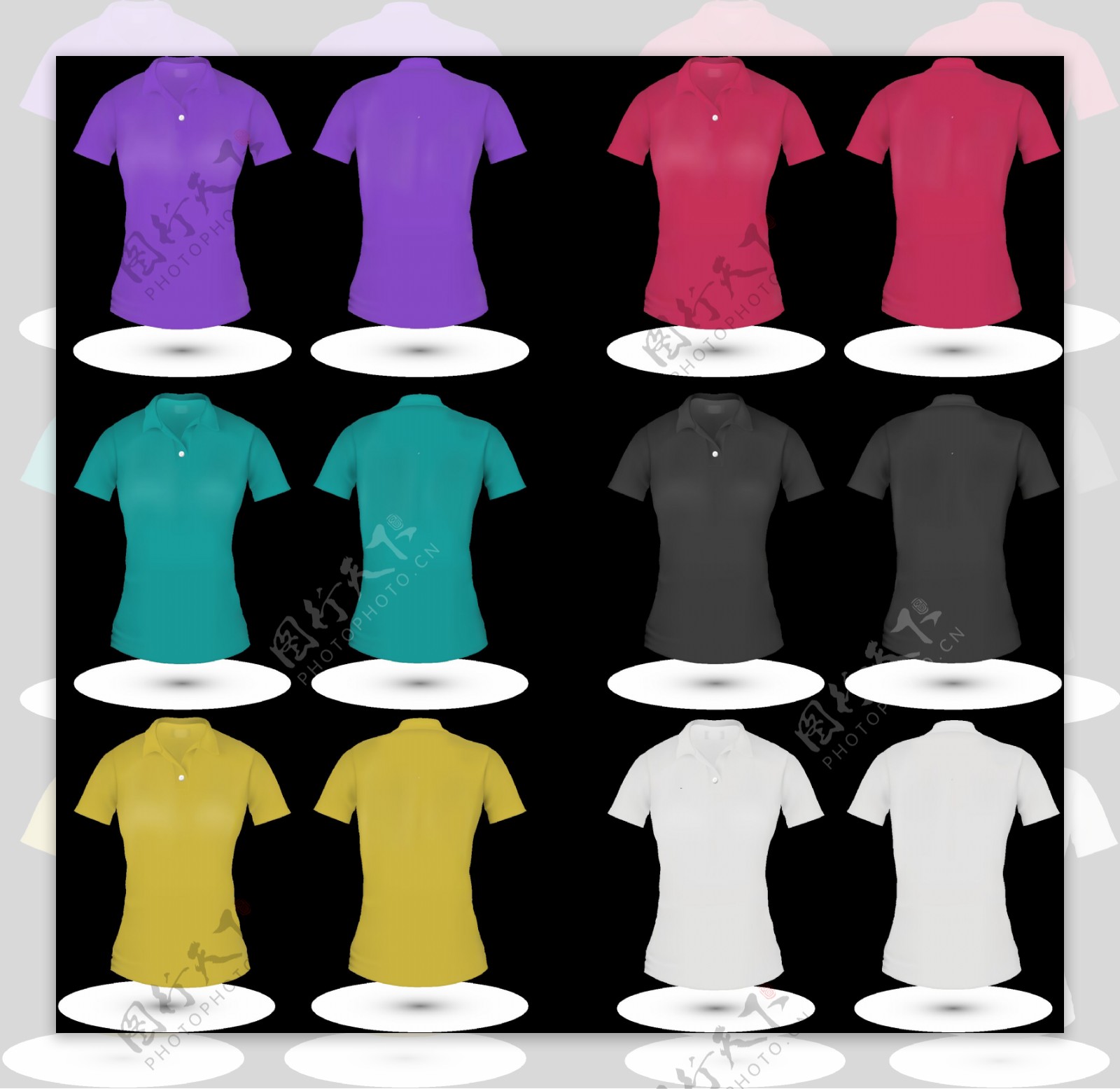 6种颜色T恤衫模板免抠png透明图层素材