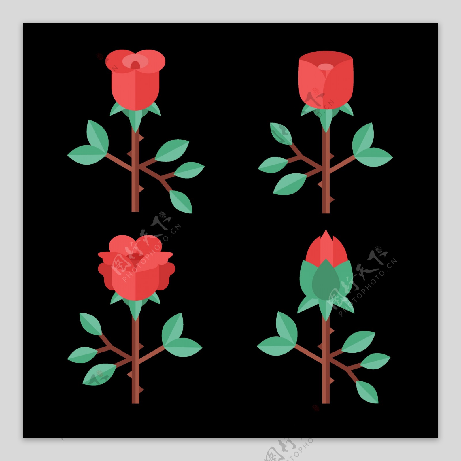 手绘扁平红玫瑰插图免抠png透明图层素材
