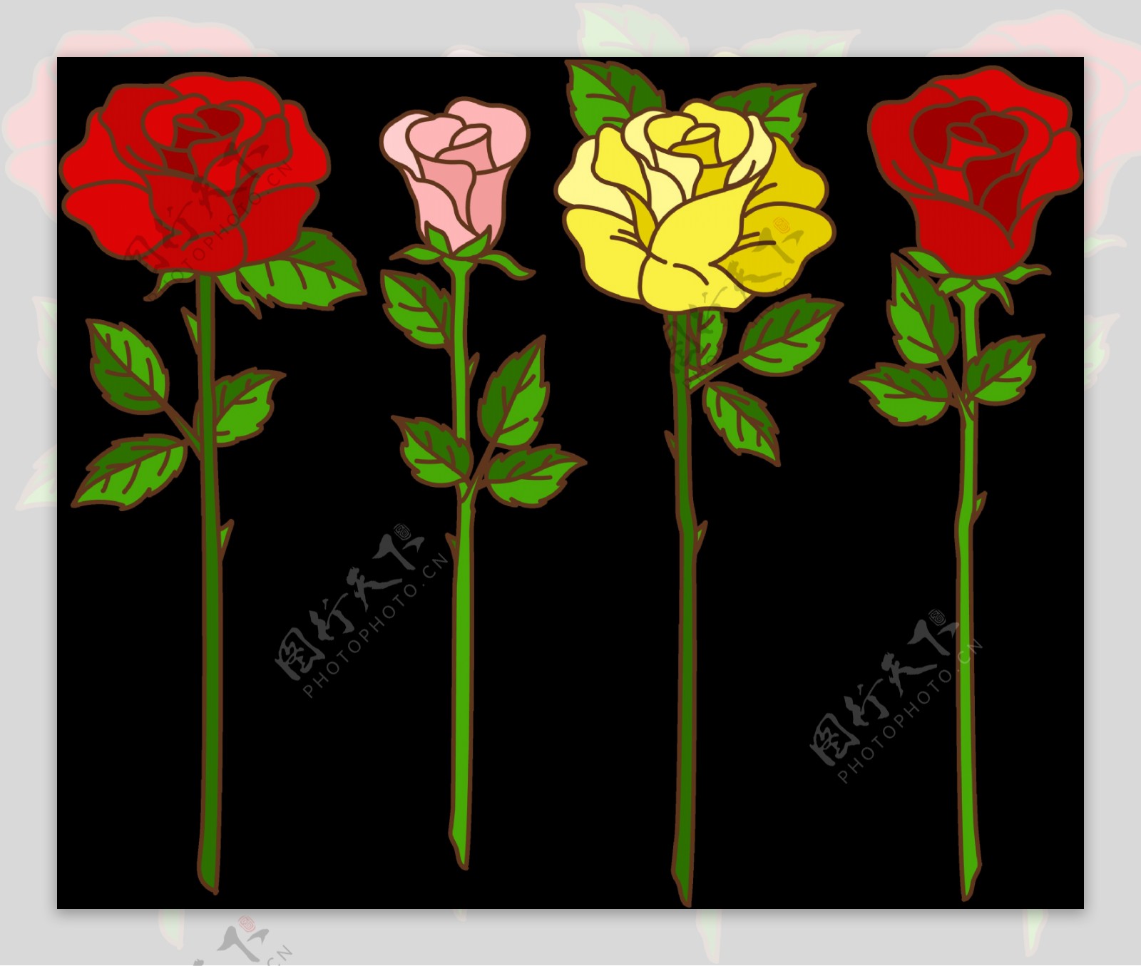 彩色玫瑰花插画免抠png透明图层素材