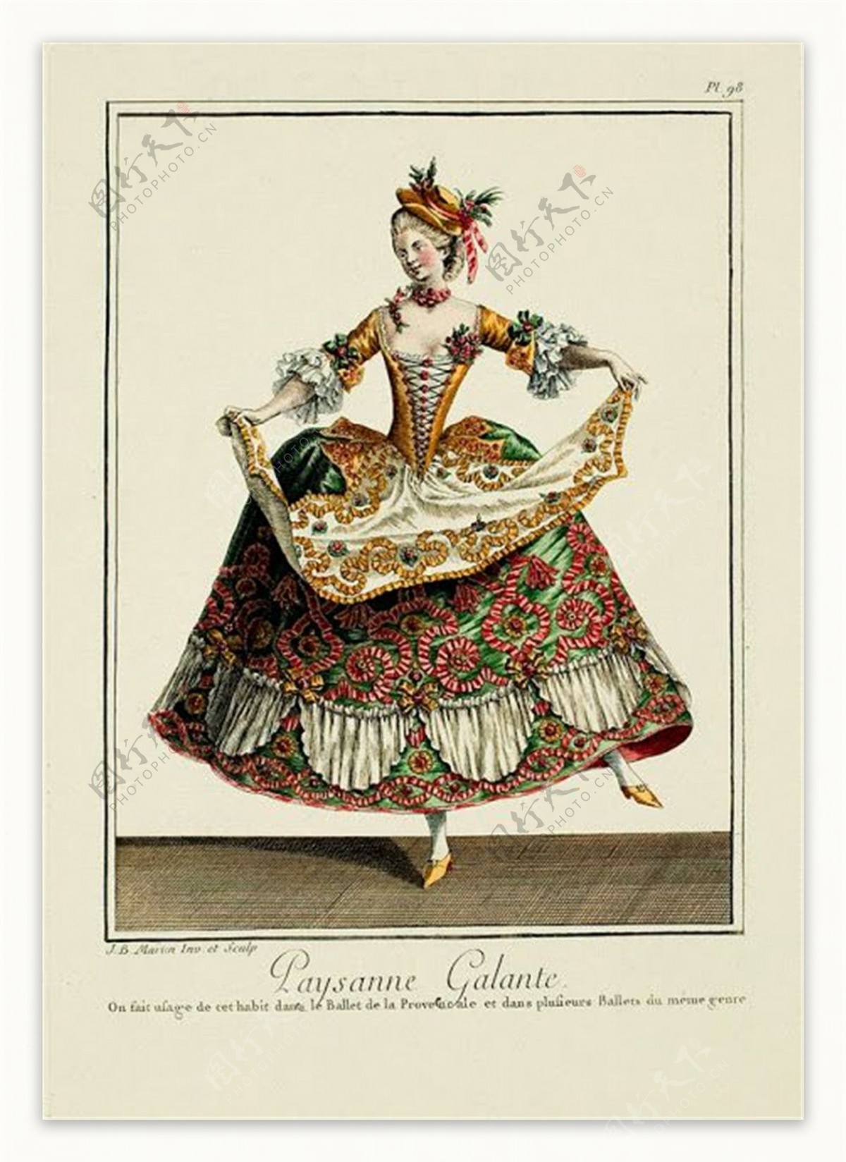 欧洲古典洛可可花纹长裙设计图