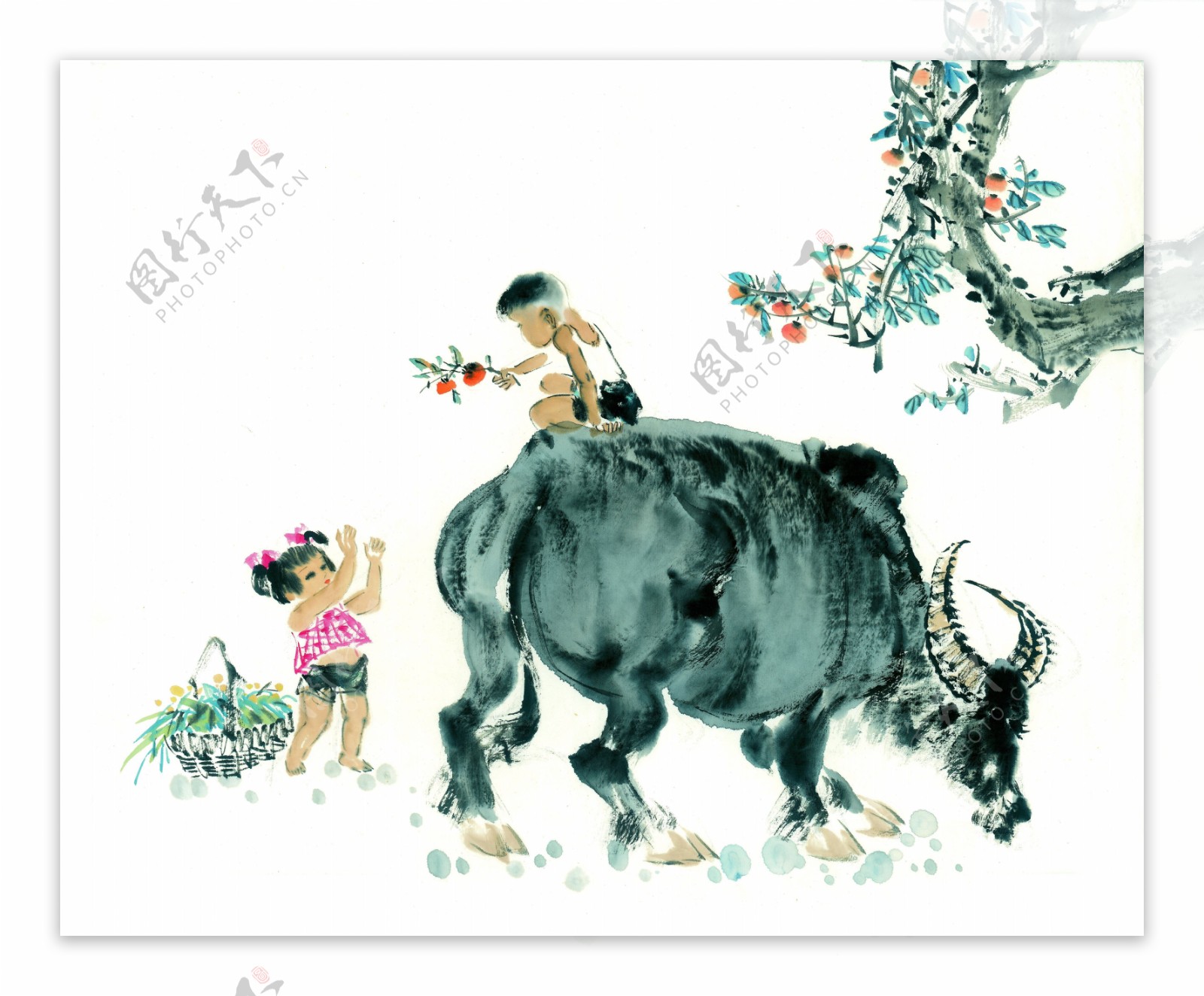 骑在水牛上的小童图片