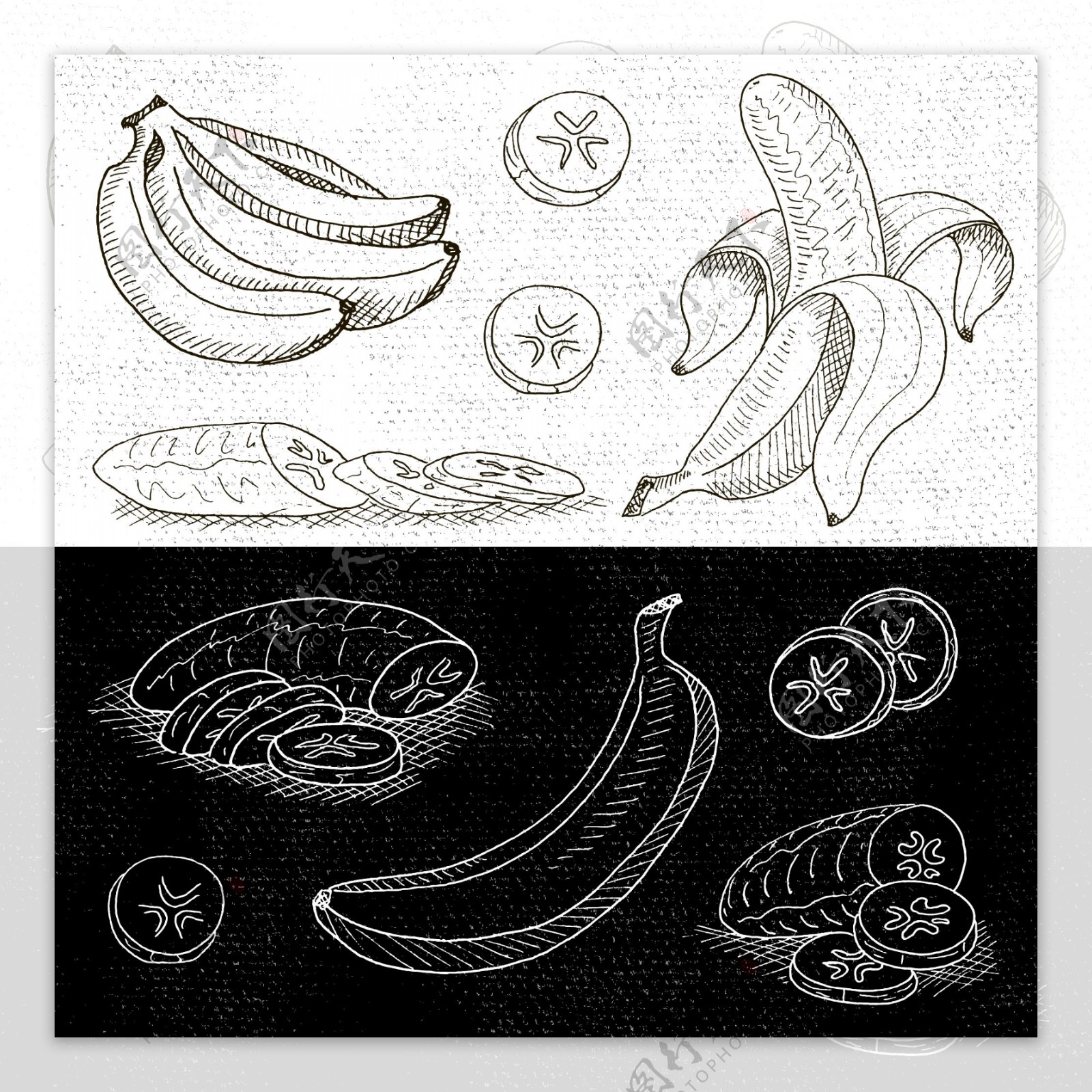 黑板手绘水果调料烹饪饮食矢量