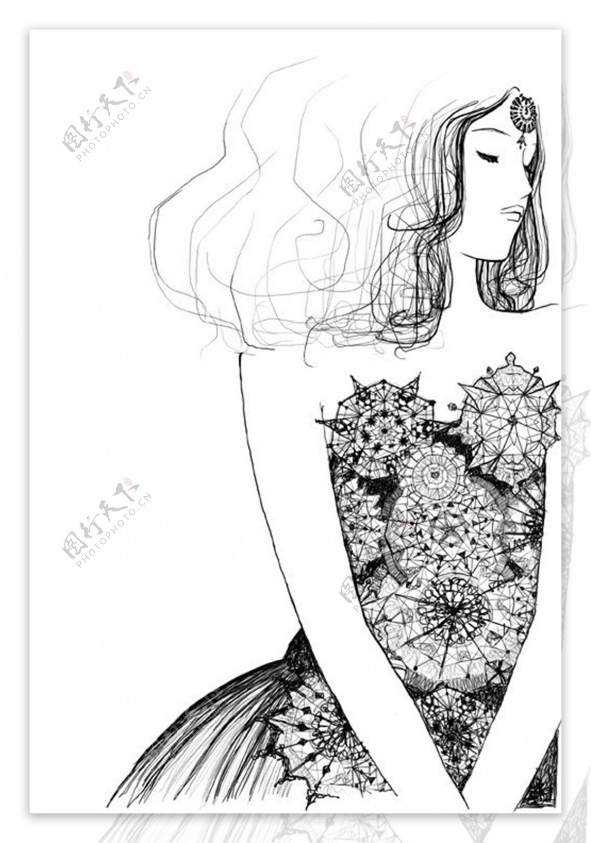 花朵连衣裙设计线稿图
