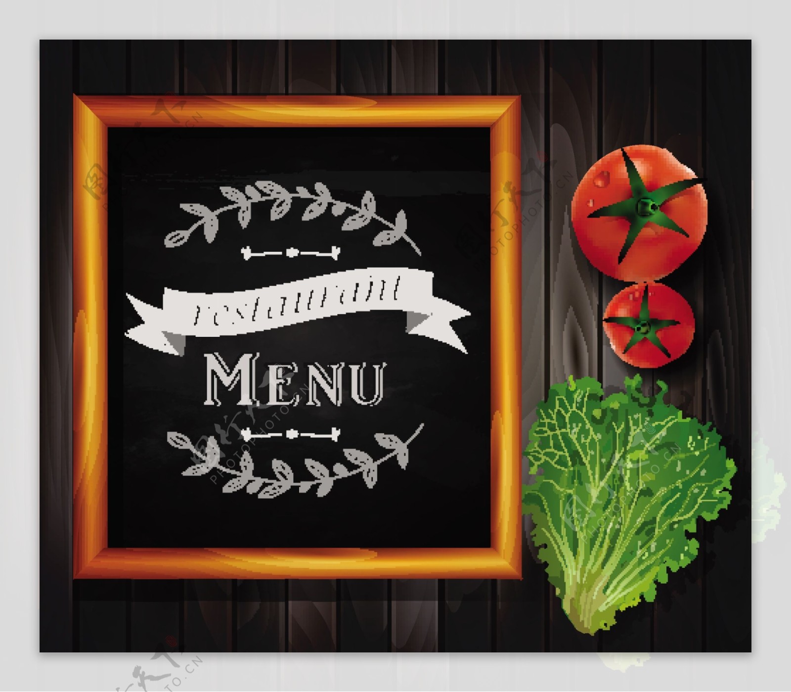 新鲜蔬菜和黑板菜单矢量