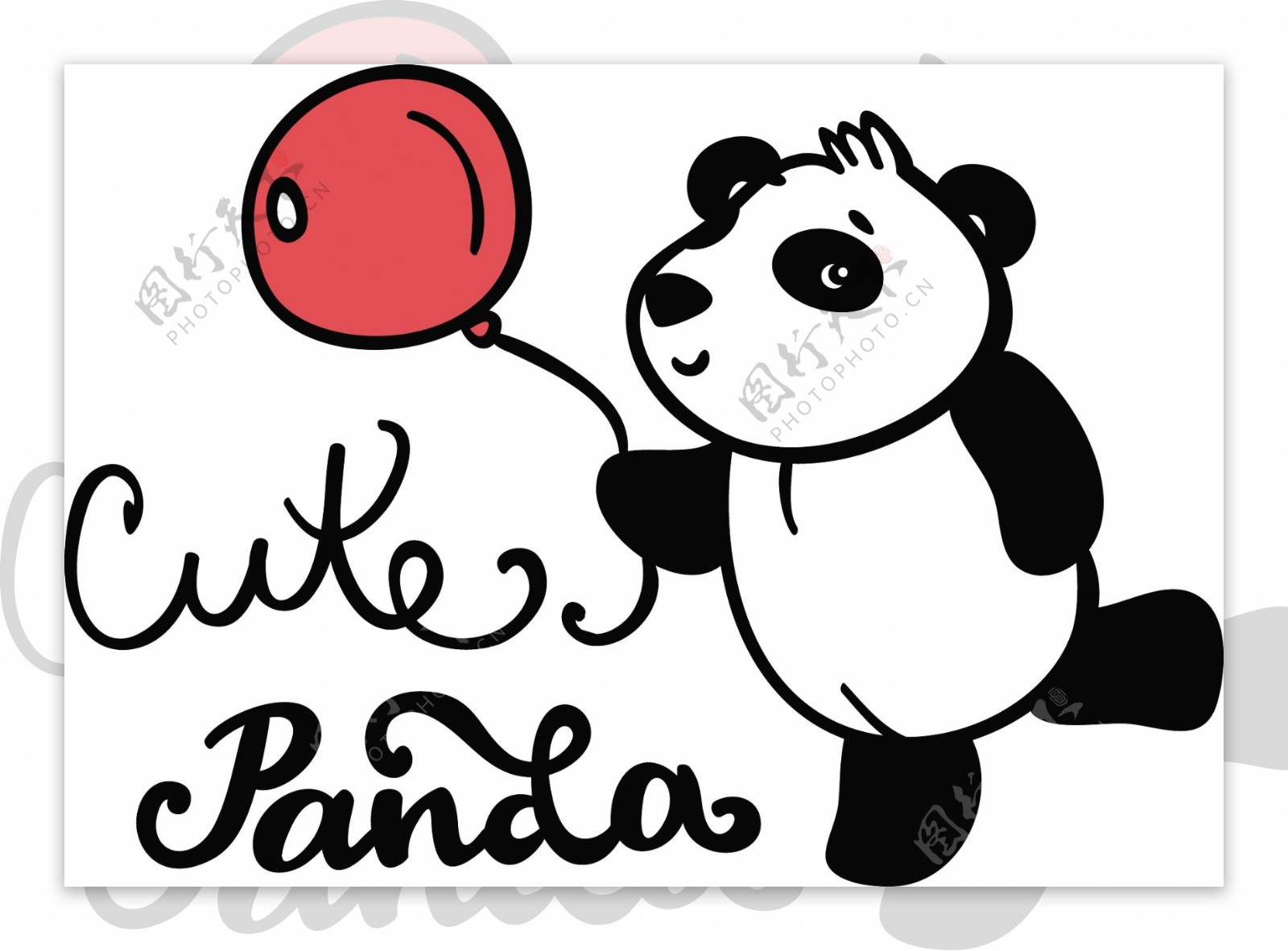 熊猫卡通动物水果童话小孩子矢量