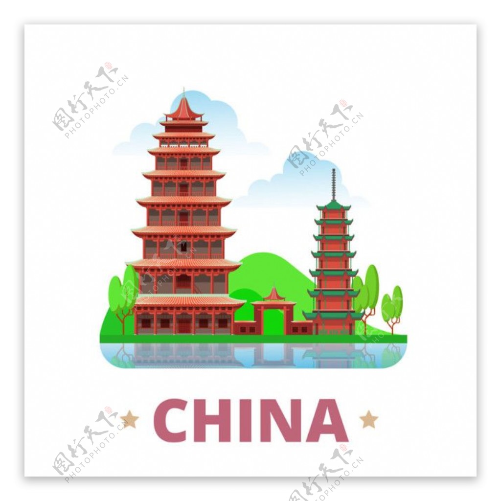 中国塔建筑漫画图片