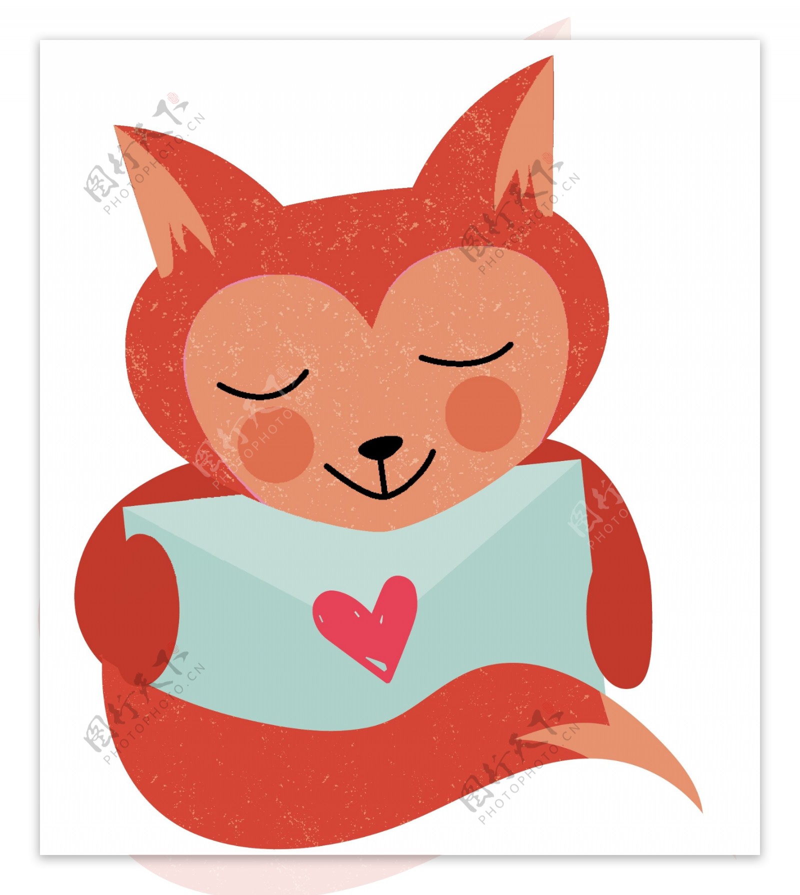 狐狸高清卡通手绘爱心情侣动物矢量素材